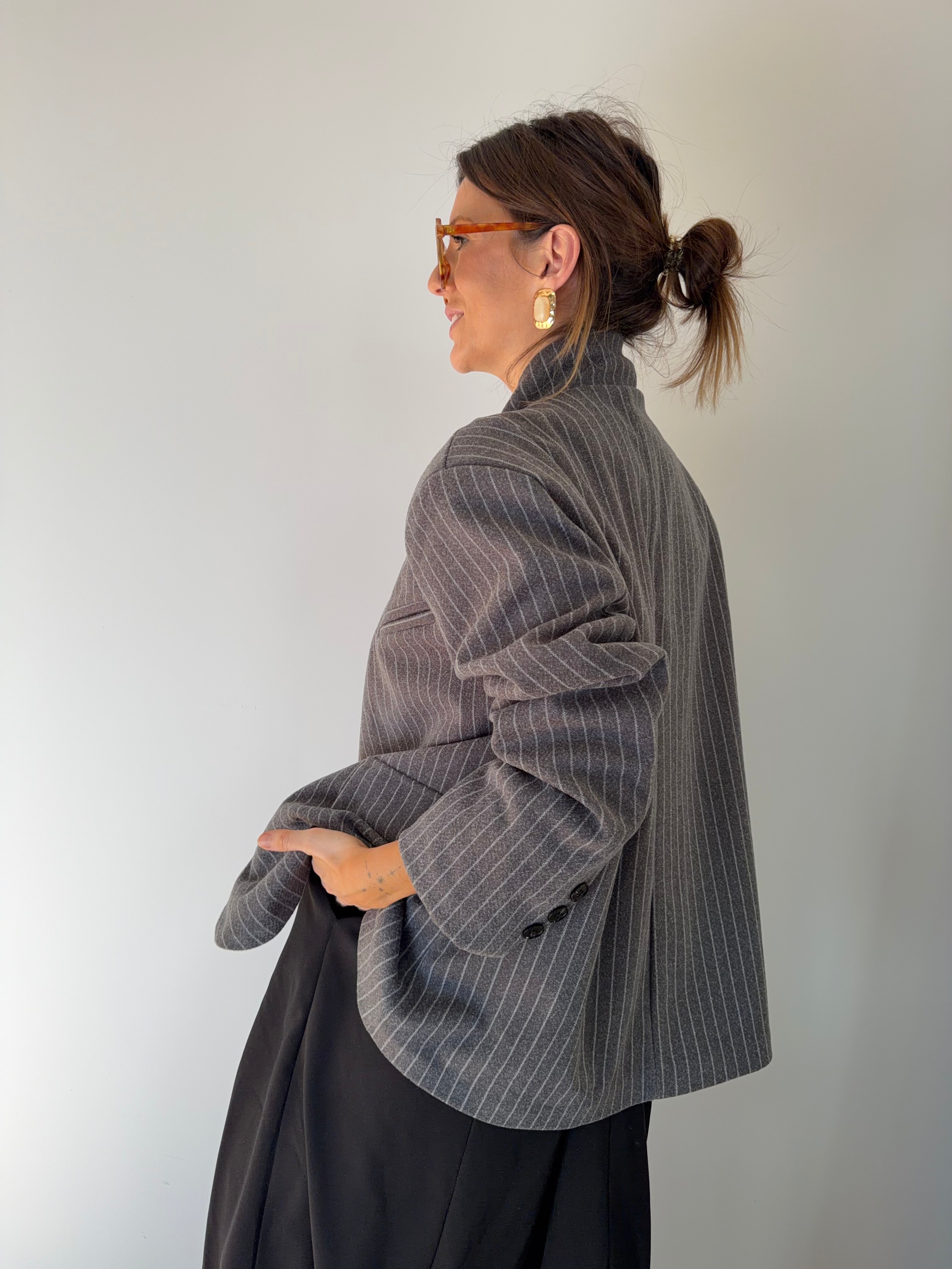 Blazer à bouton rayé - gris