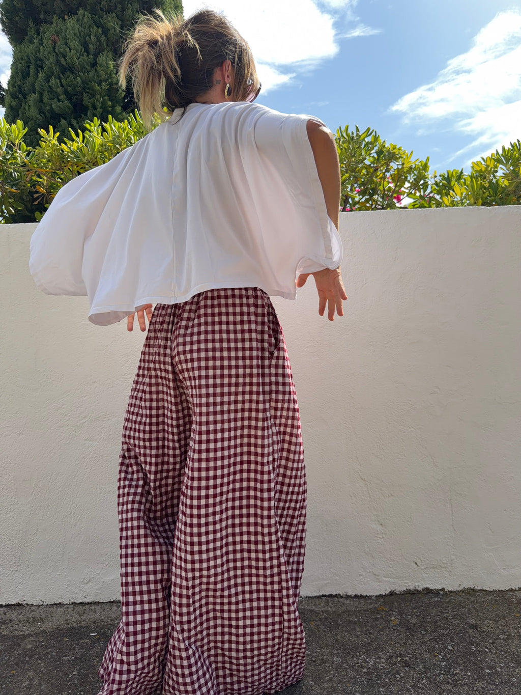 Pantalon à carreaux - bordeaux