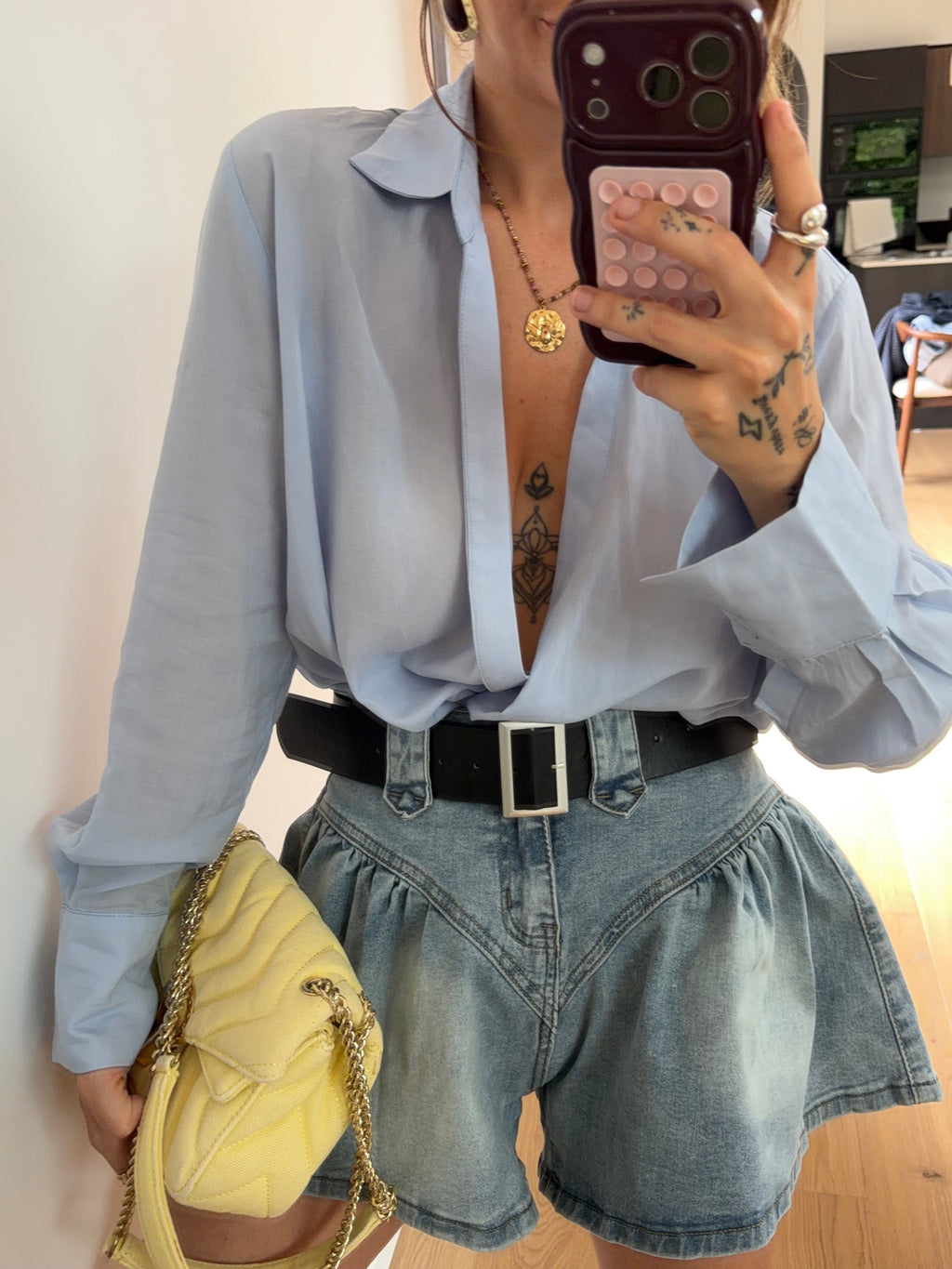 Blouse cache cœur - bleu ciel