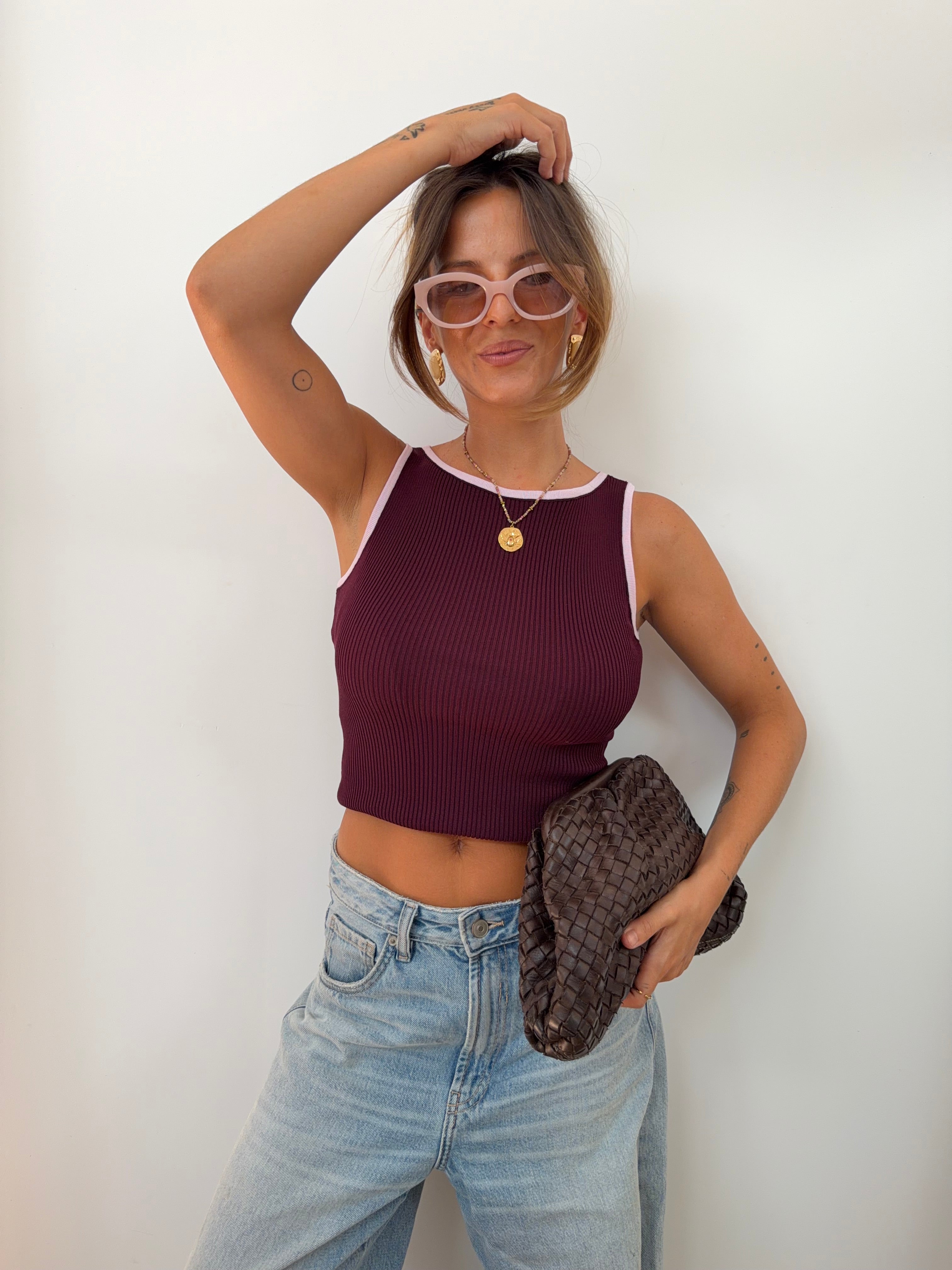 Top bicolore - bordeaux et mauve