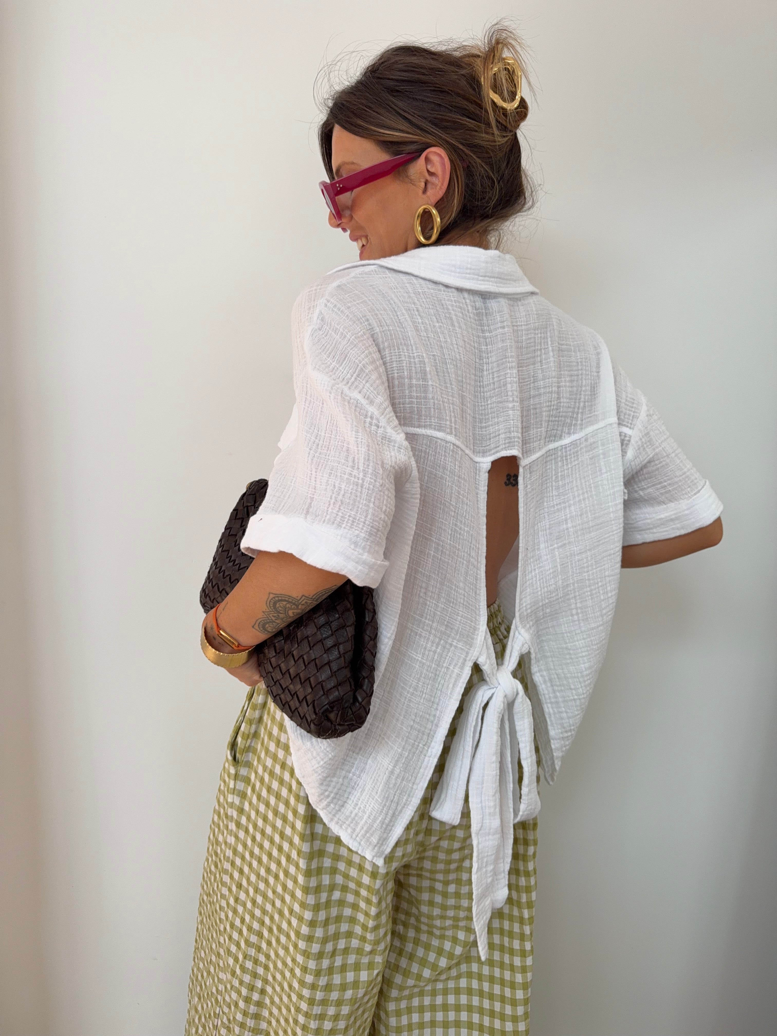 Chemise en gaze de coton dos nu - blanche