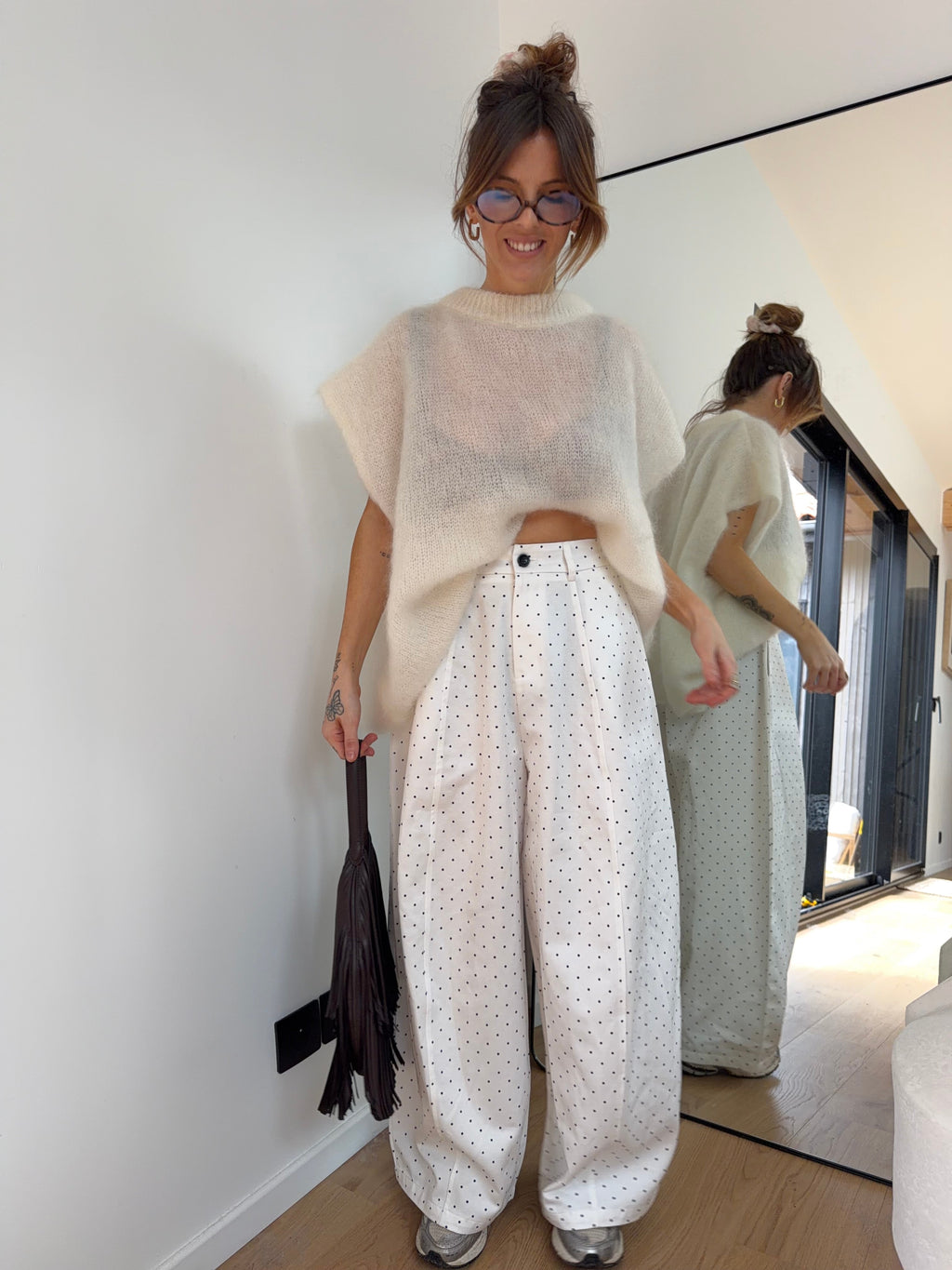 Pantalon à pois - blanc