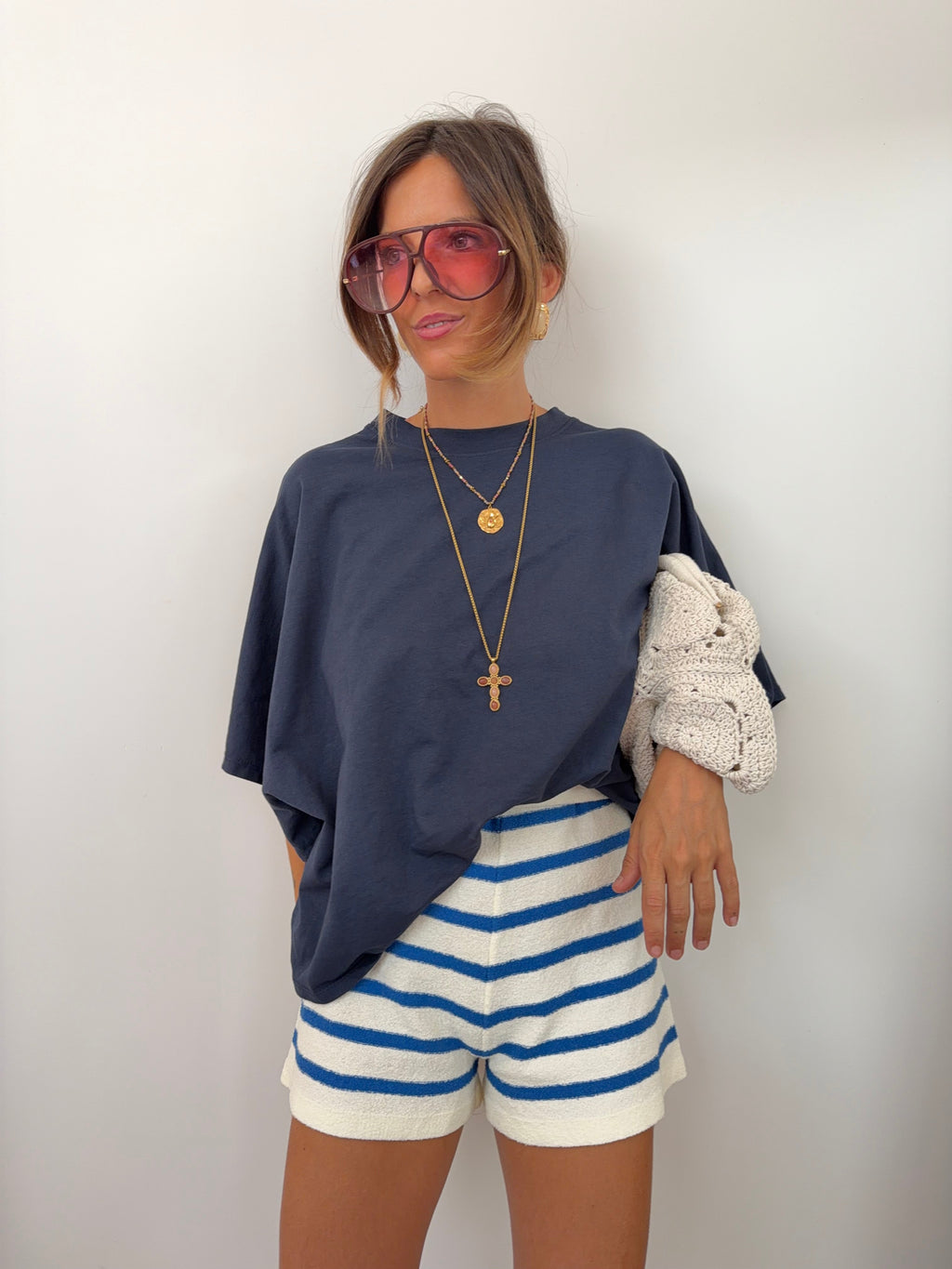 Short en éponge - rayé bleu