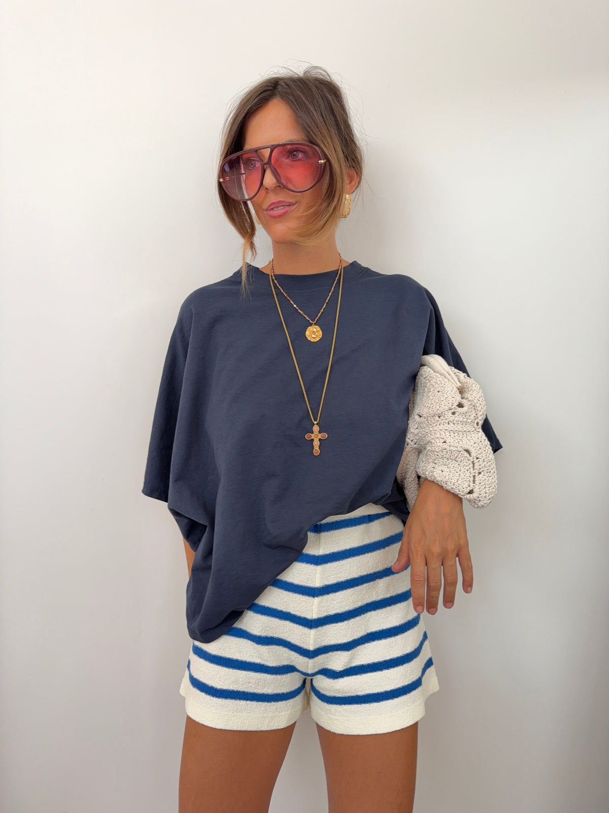Short en éponge - rayé bleu