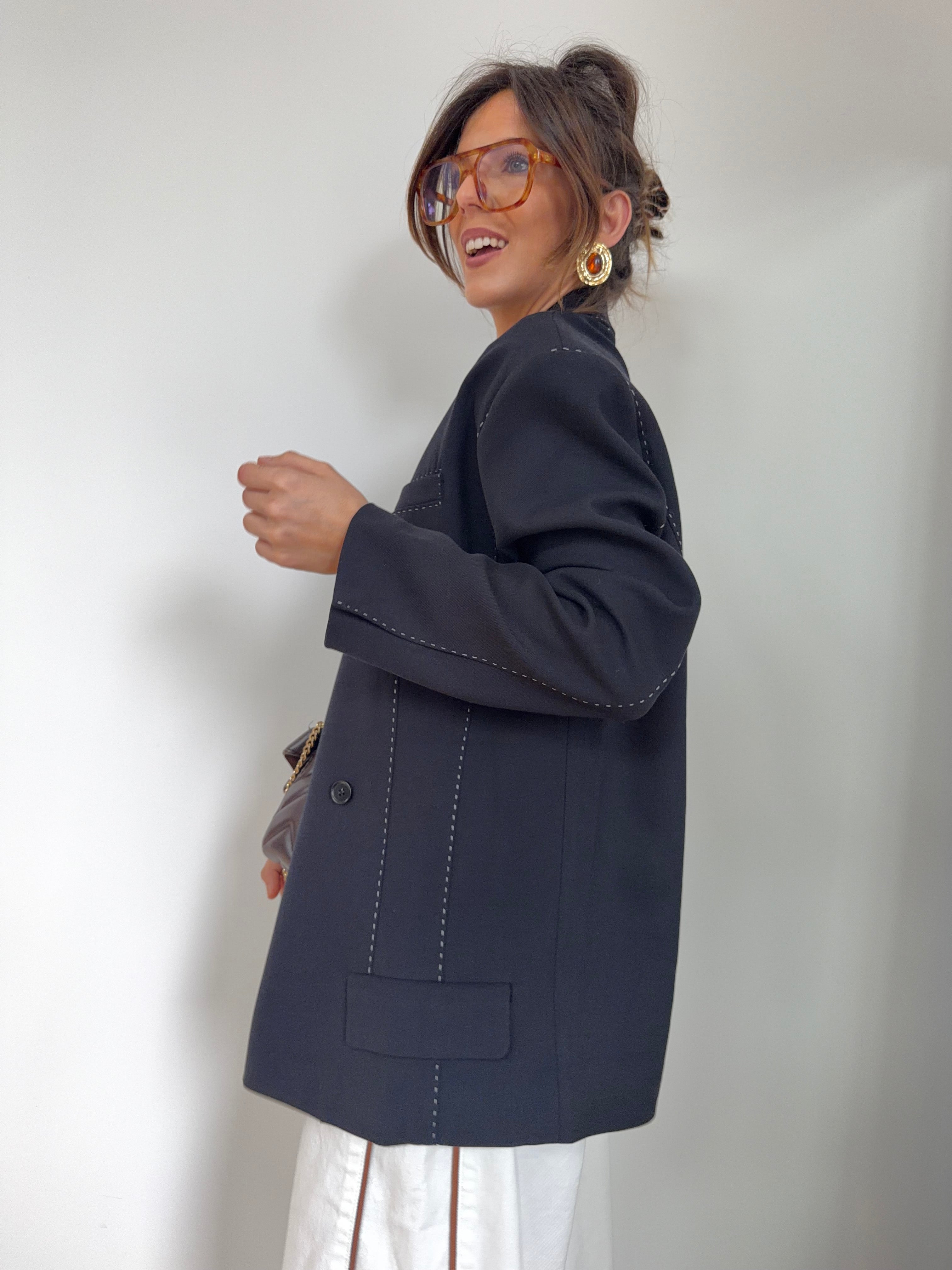 Blazer à surpiqures - noir