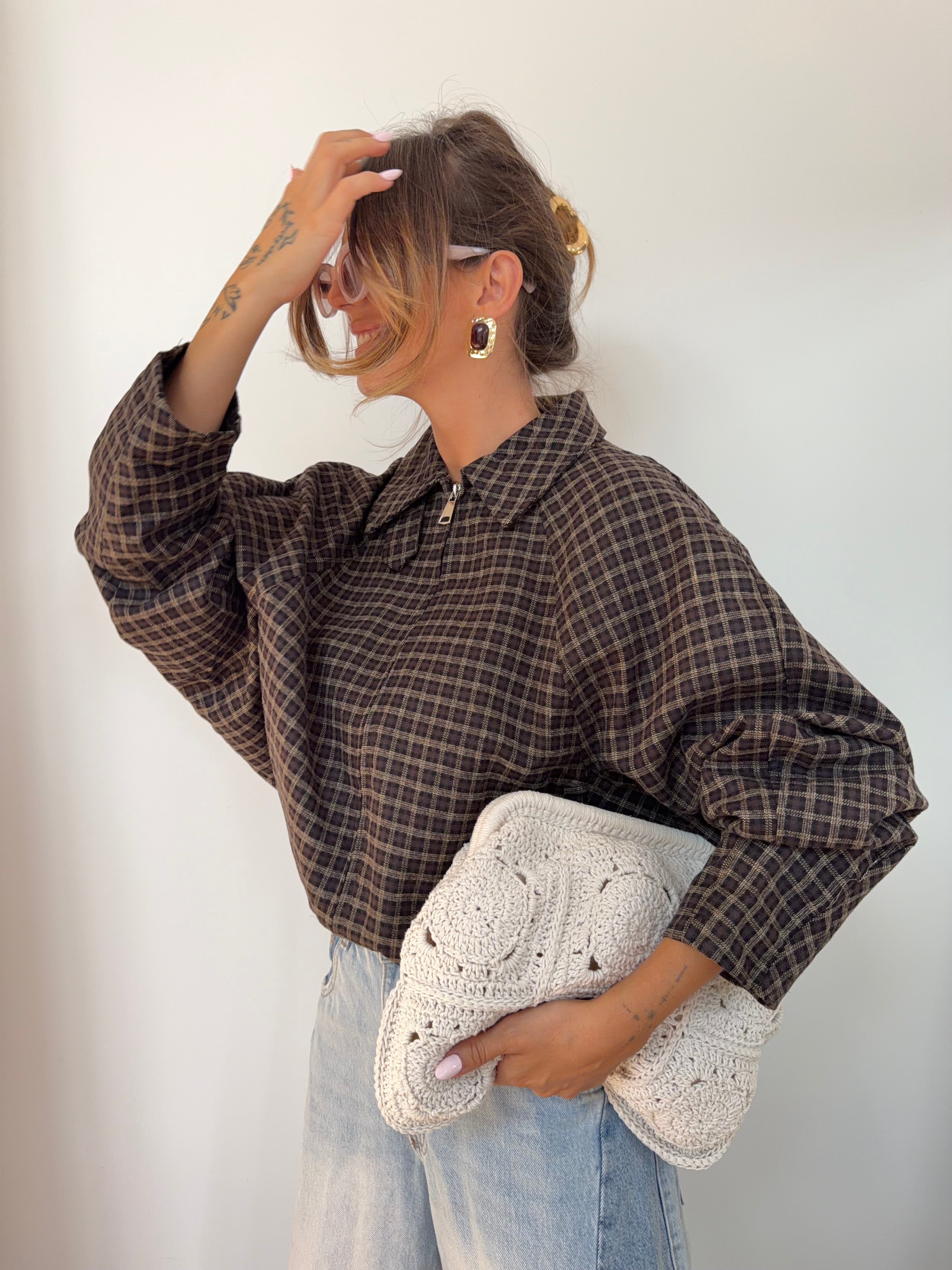 Veste à carreaux - marron et beige
