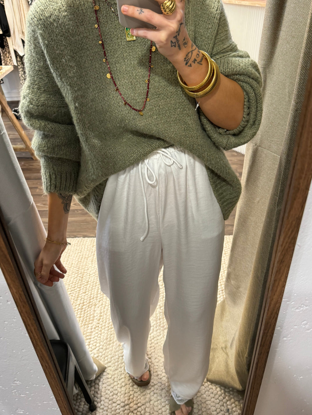 Pantalon fluide à dentelle - blanc