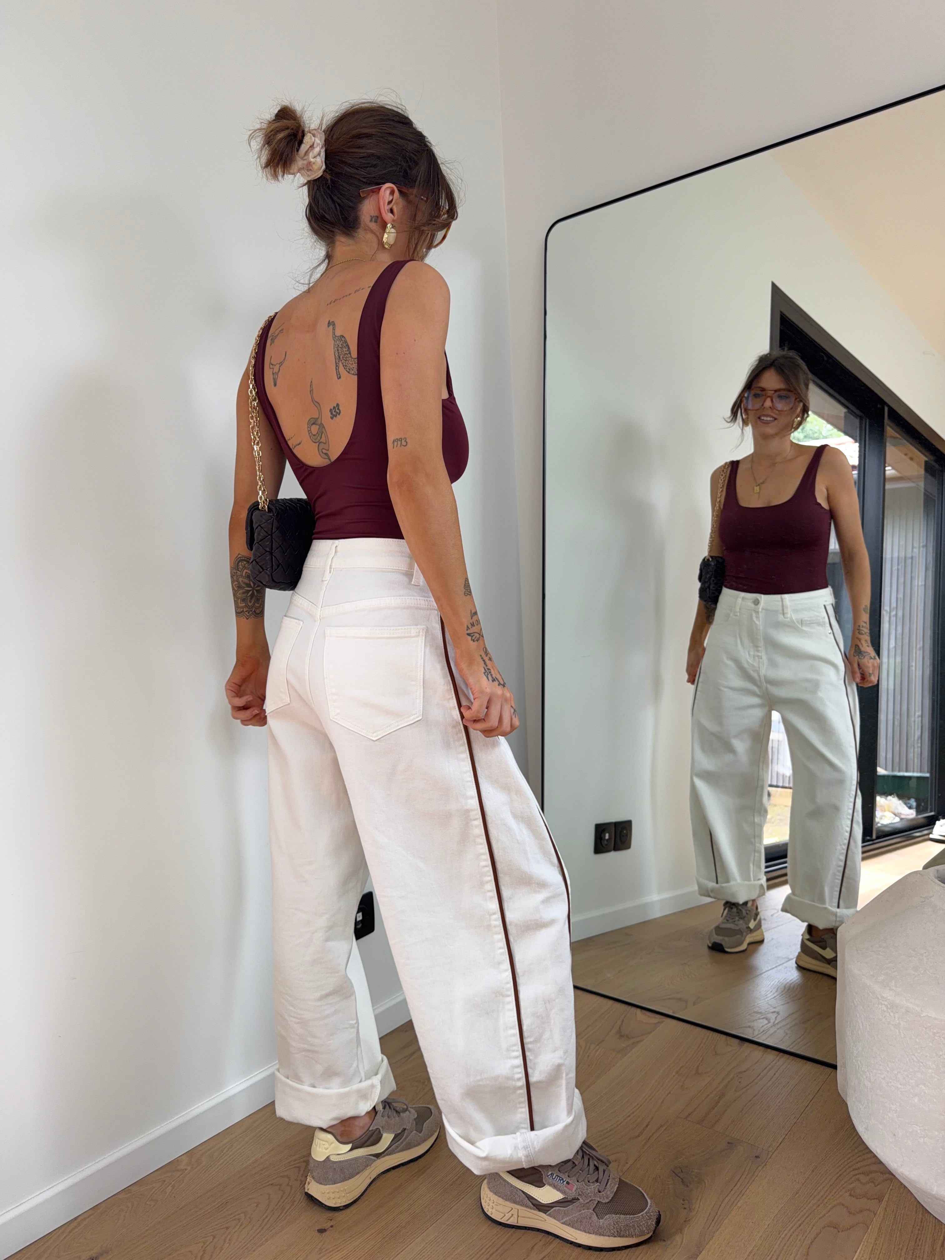 Jeans blanc à couture choco