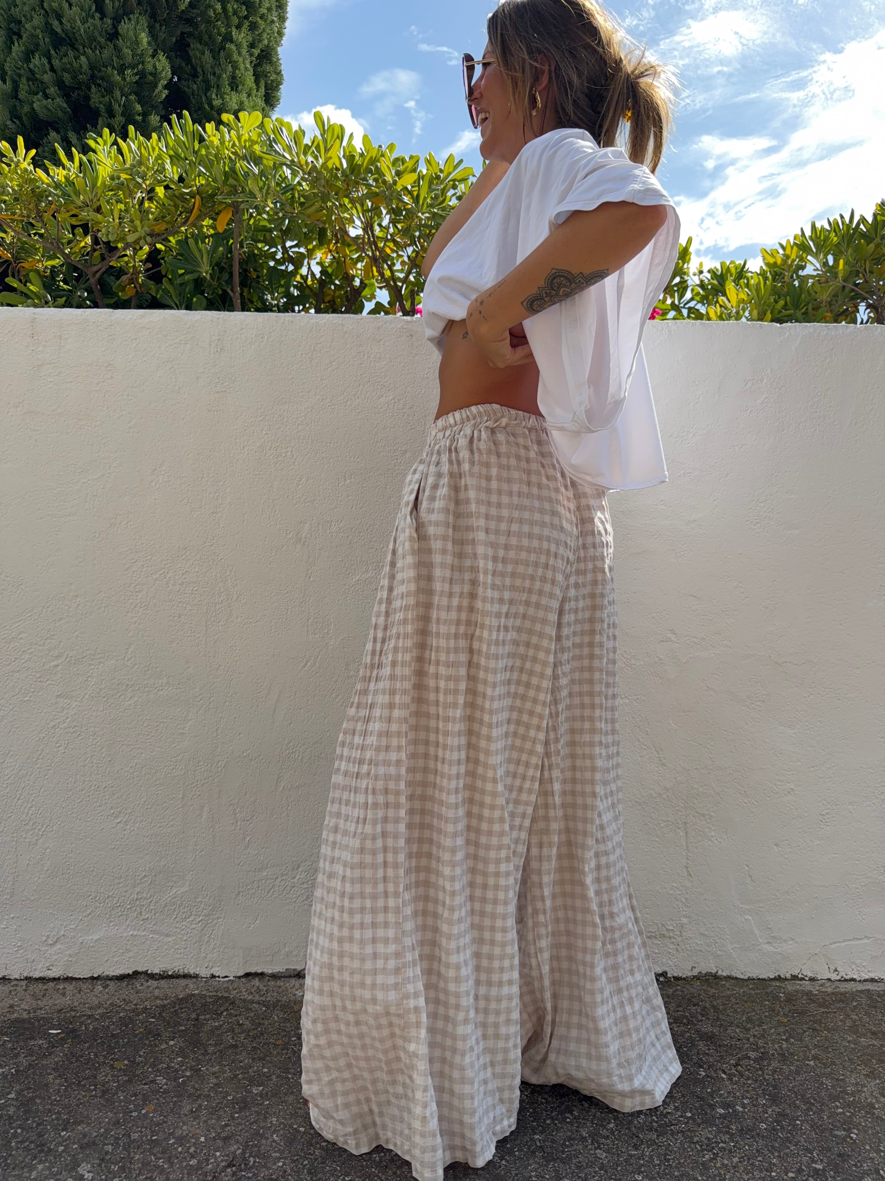 Pantalon à carreaux - beige clair