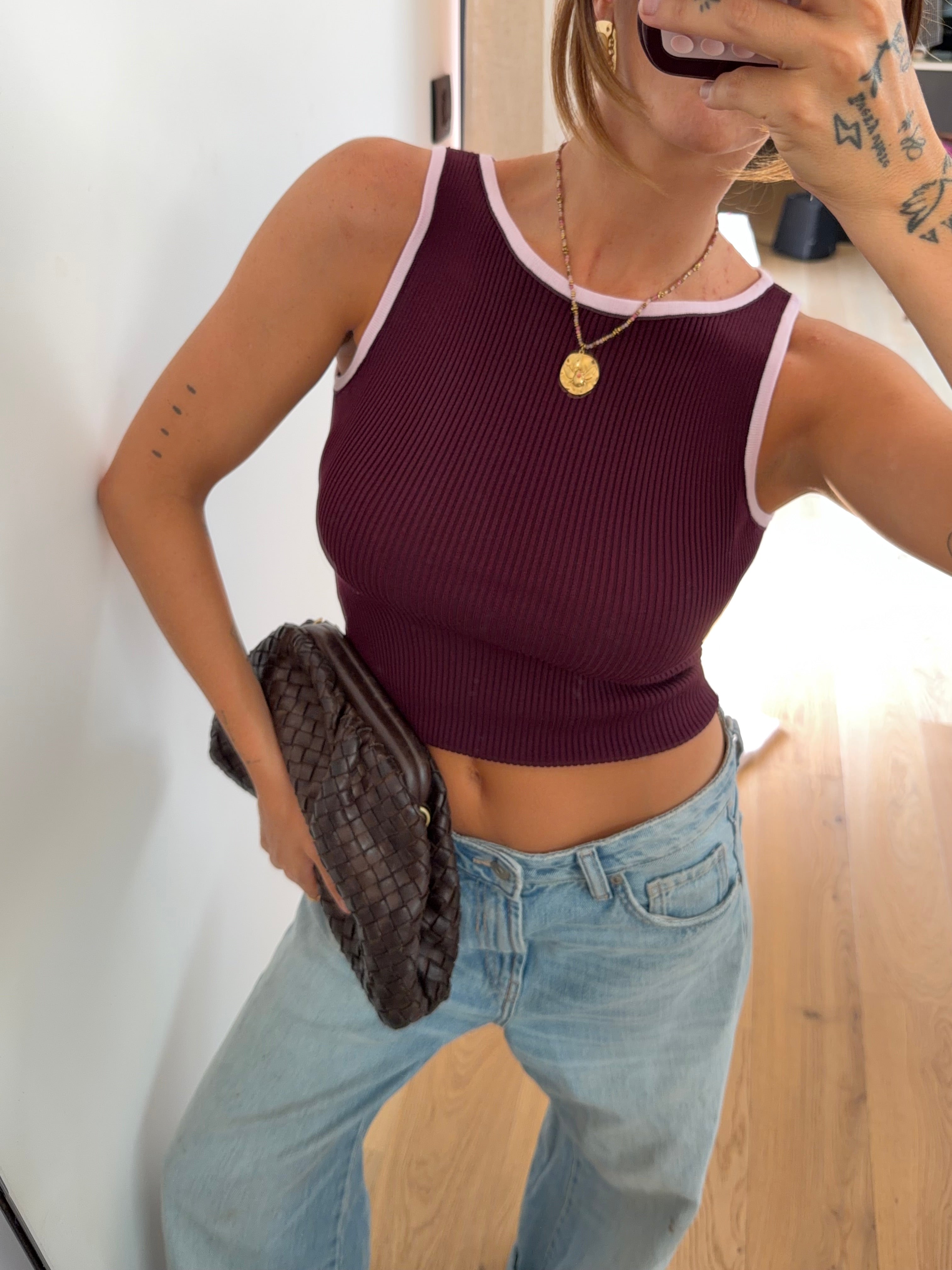 Top bicolore - bordeaux et mauve