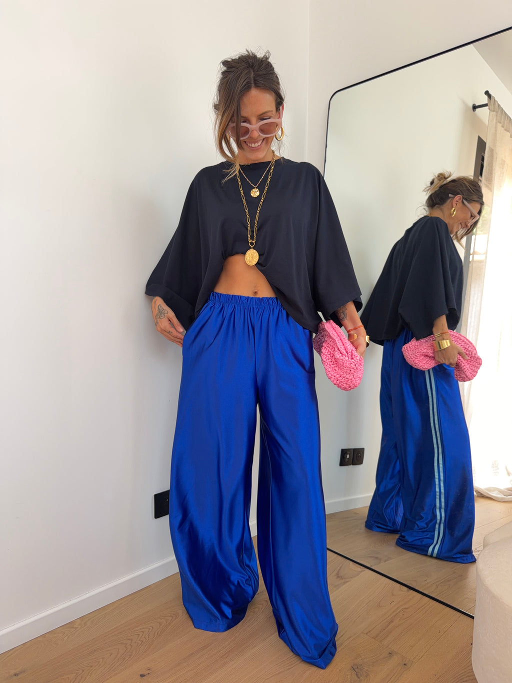 Pantalon à bandes métallisé - bleu électrique