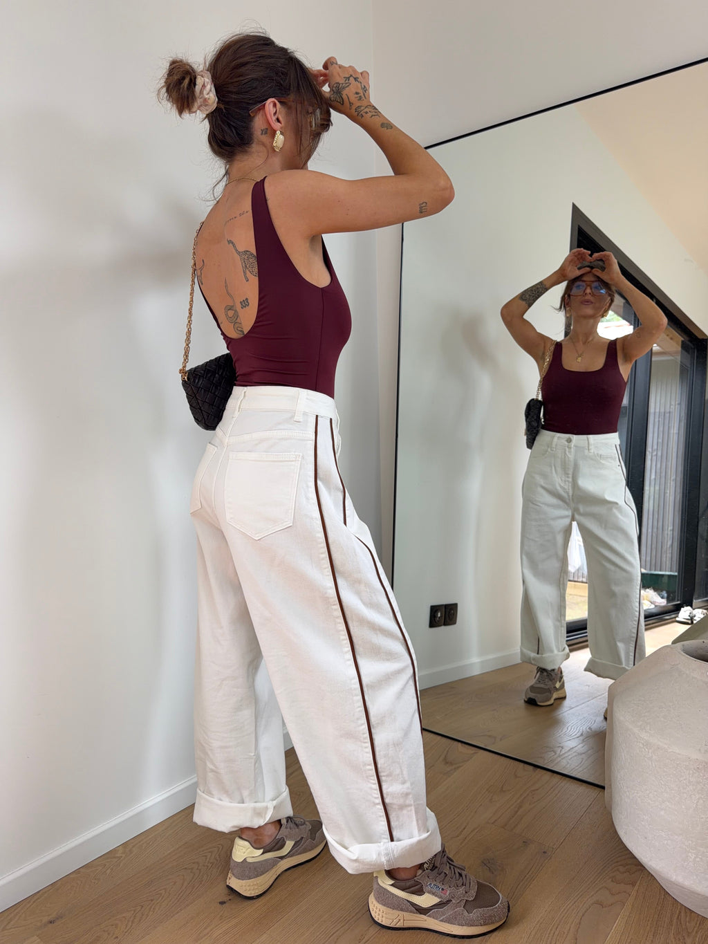 Jeans blanc à couture choco