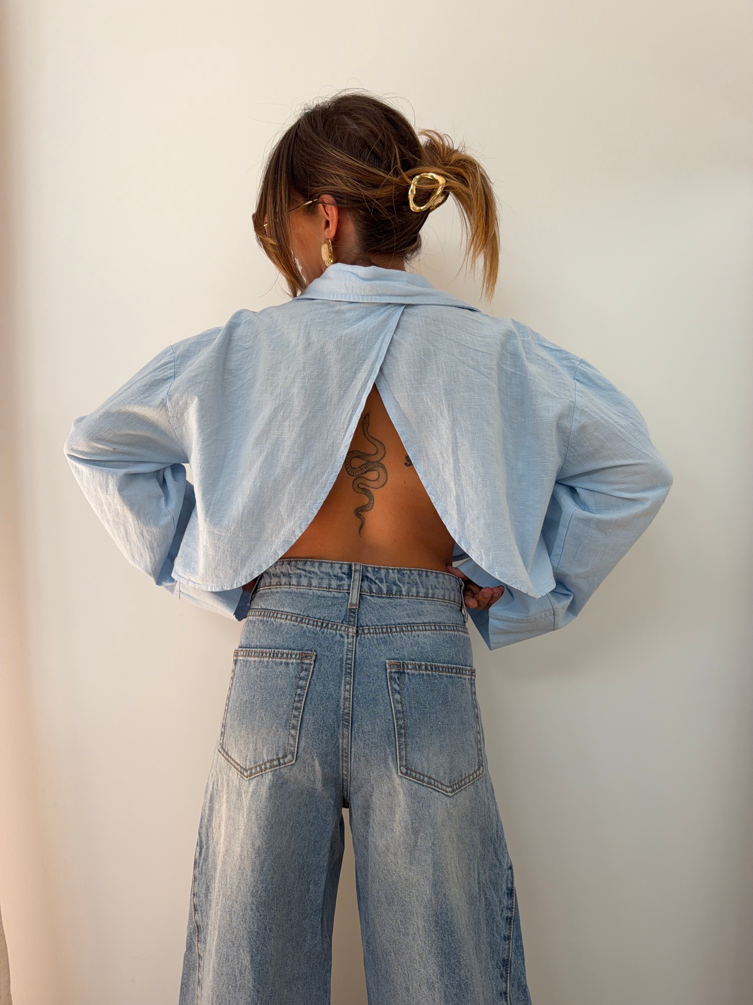 Chemise lin courte Lover's - bleue
