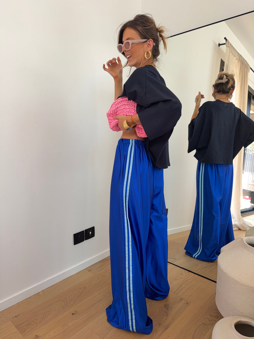 Pantalon à bandes métallisé - bleu électrique