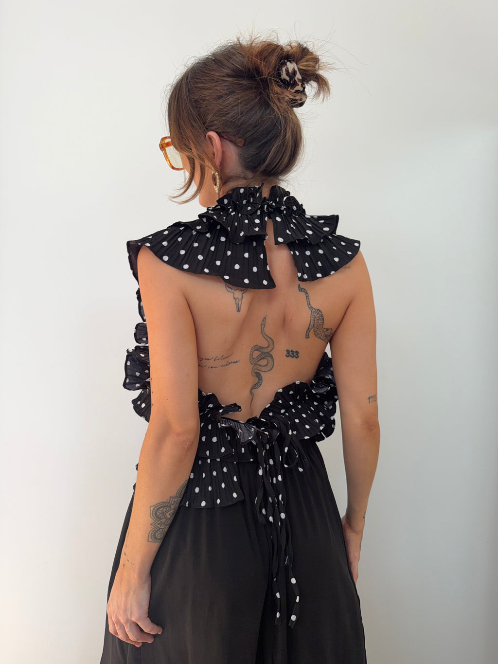 Haut fluffy à pois - noir