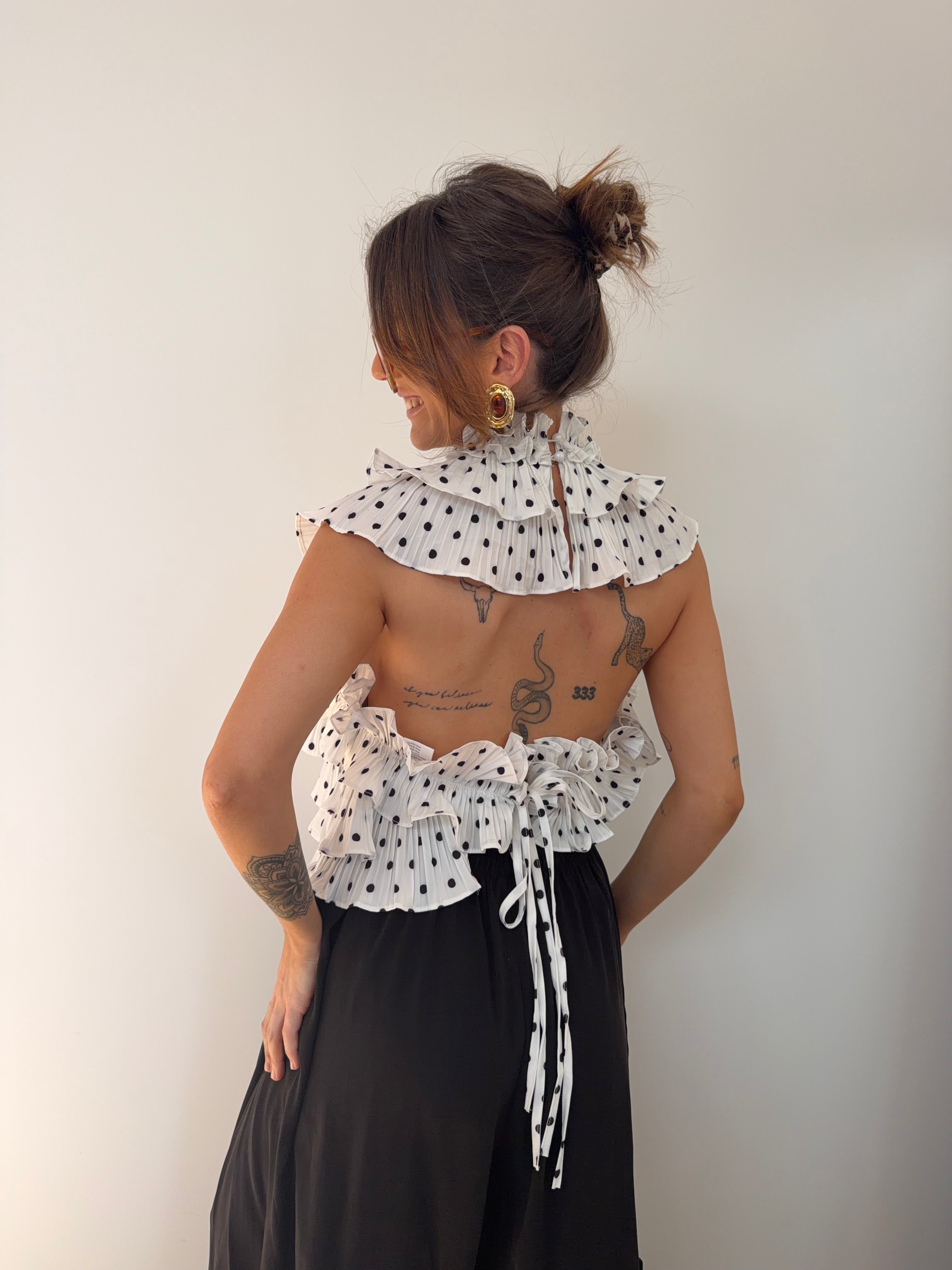Haut fluffy à pois - blanc