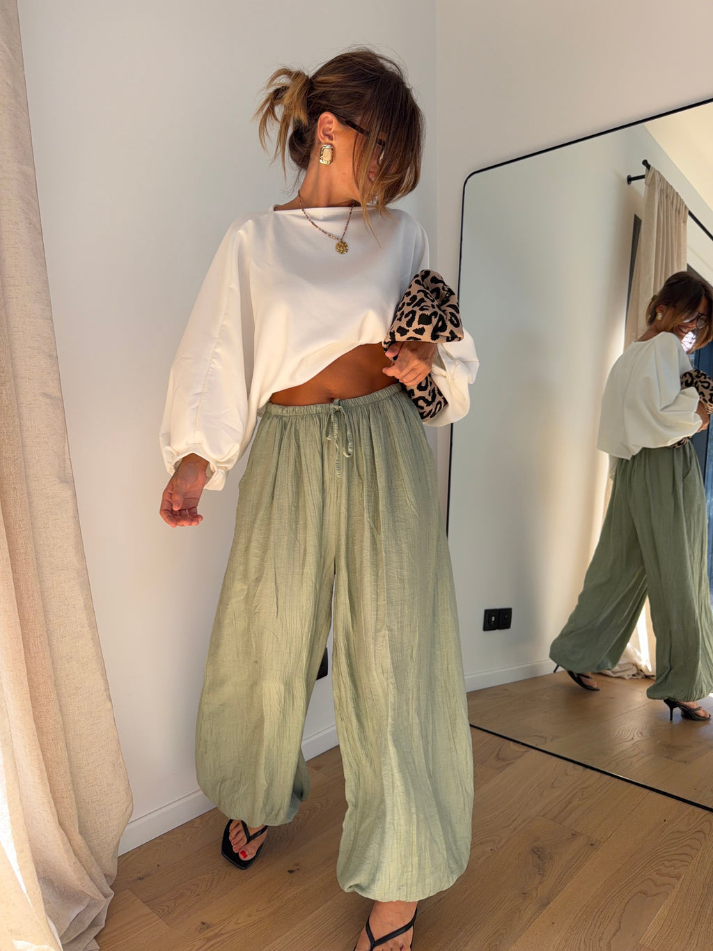 Pantalon en viscose - vert d'eau