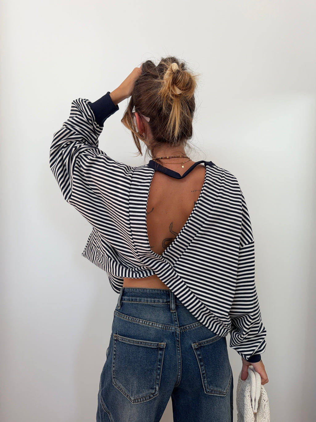 Sweat dos croisé - rayé bleu