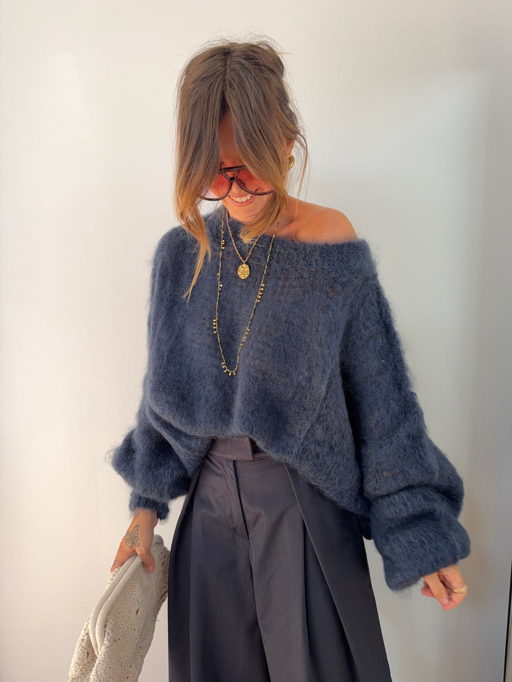 Pull 80% Mohair - bleu