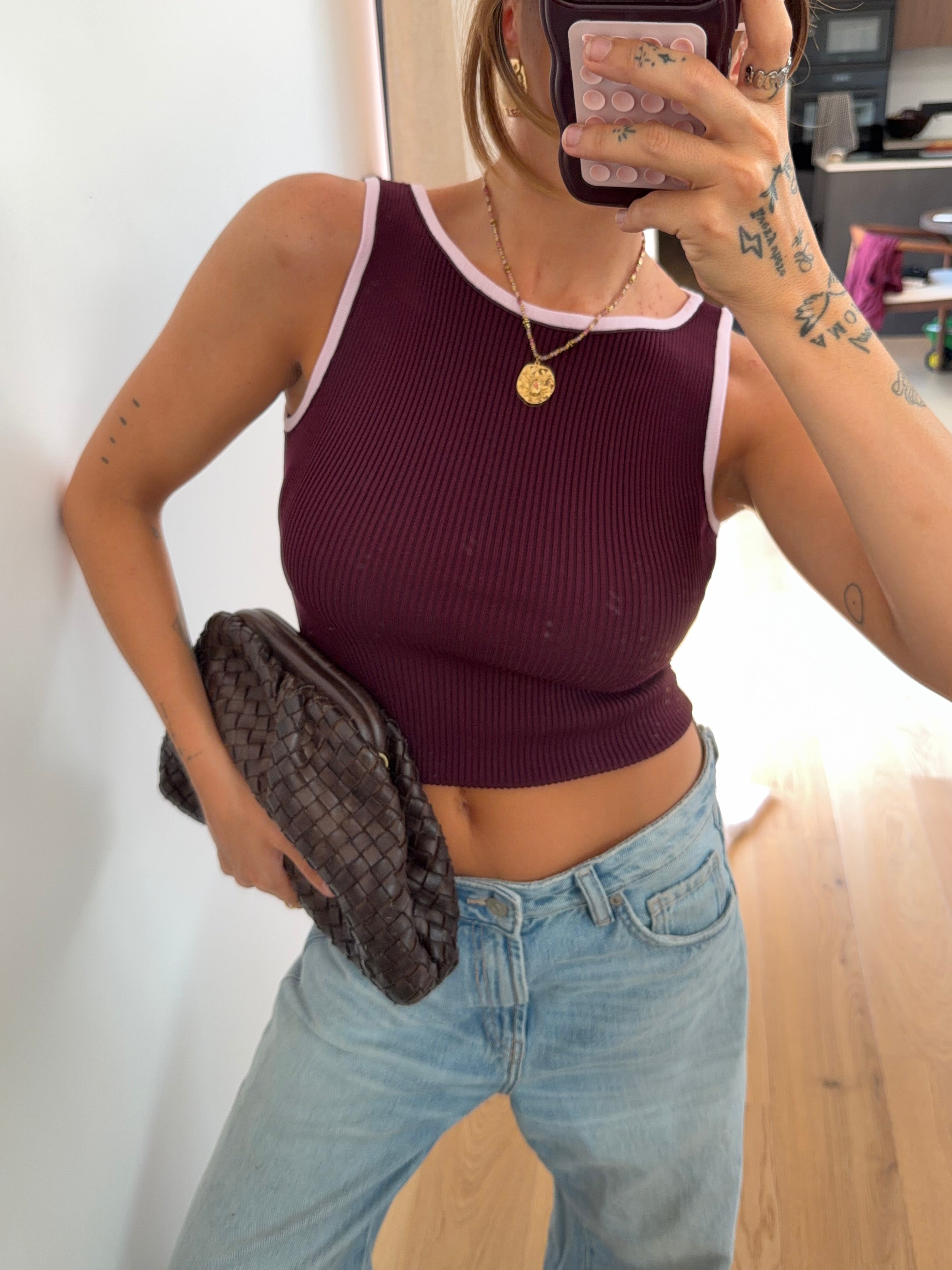 Top bicolore - bordeaux et mauve