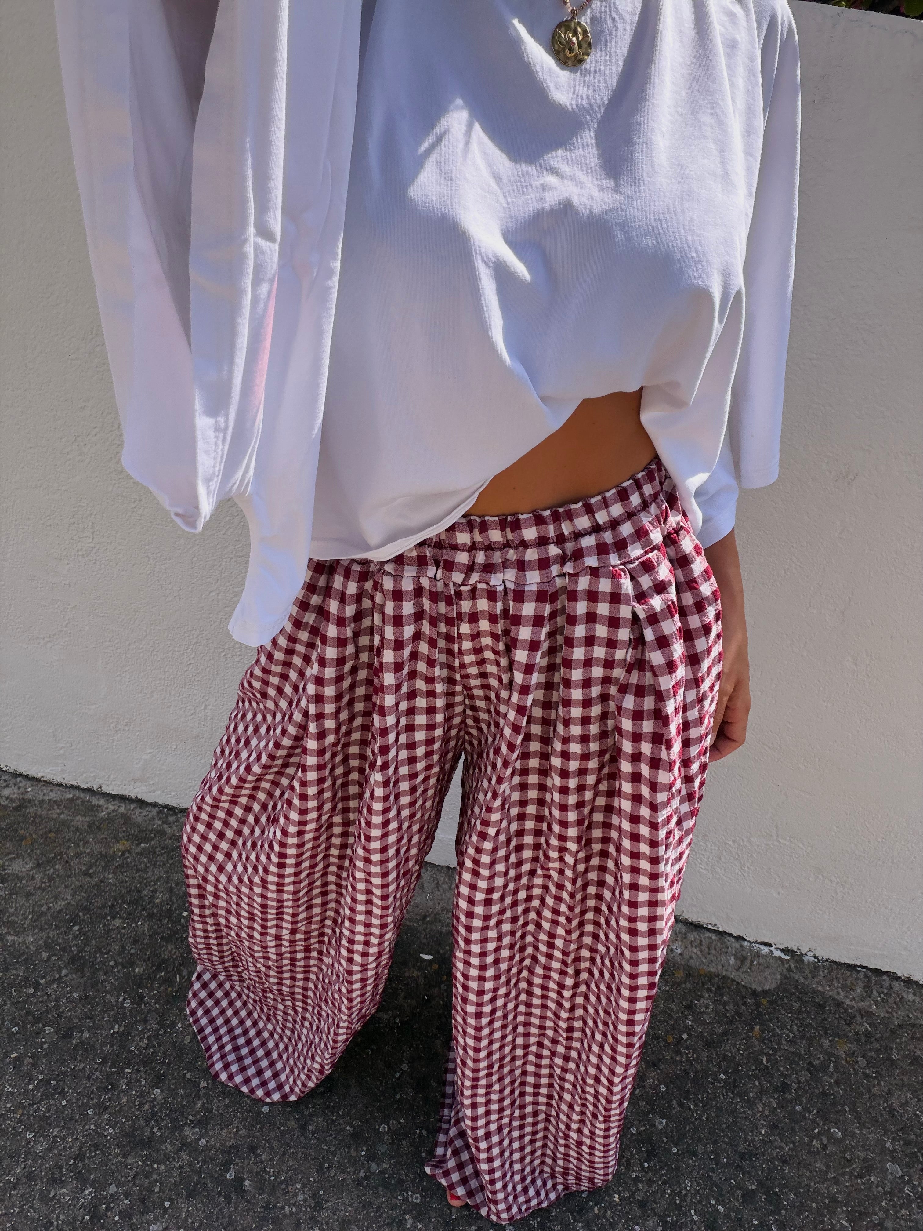 Pantalon à carreaux - bordeaux