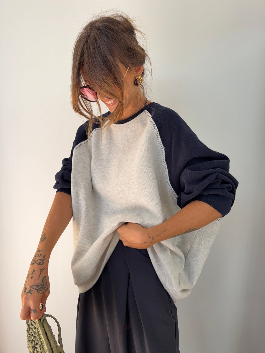 Sweat bicolore - gris et bleu marine