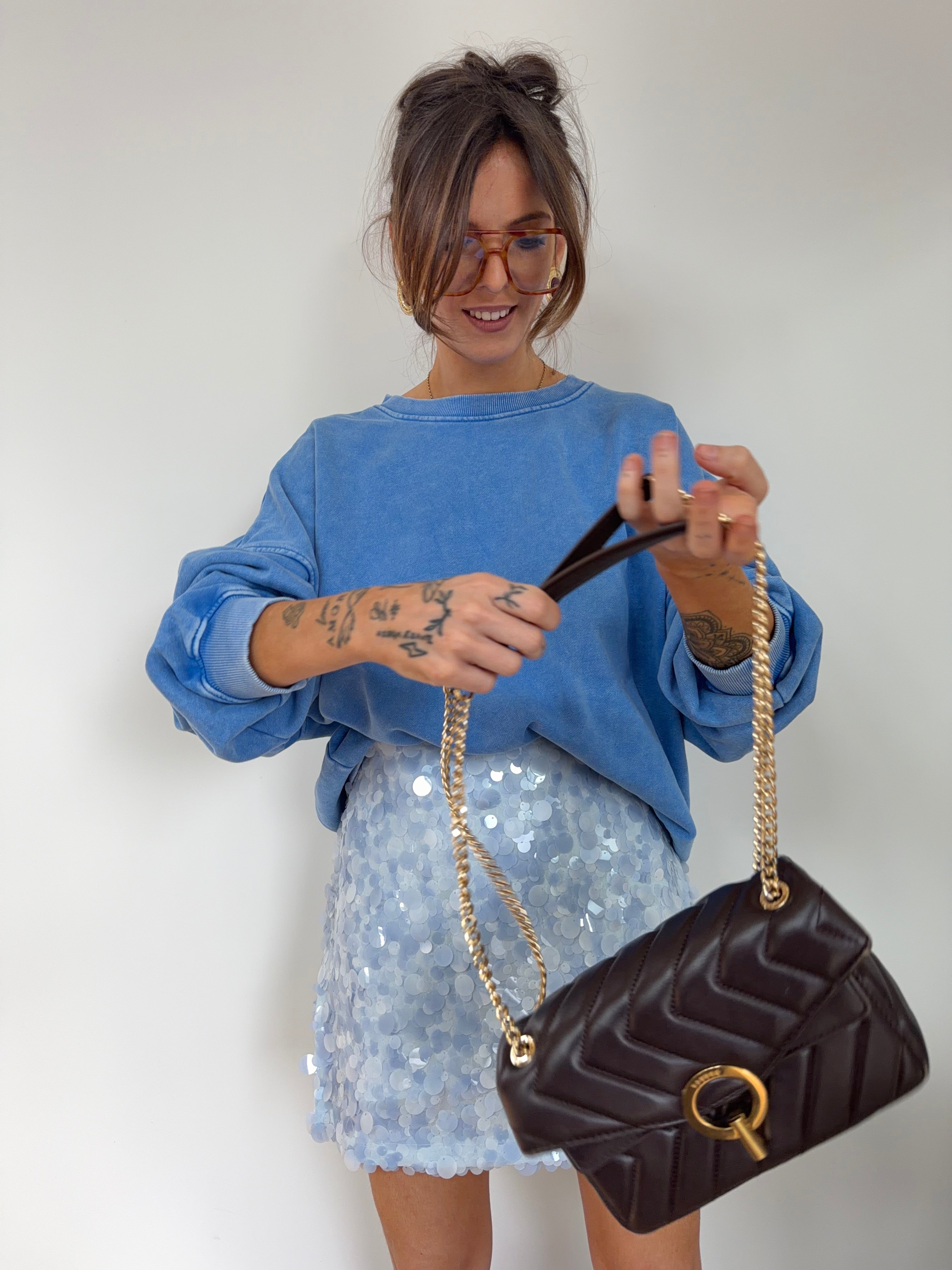 Jupe à sequins - bleu ciel