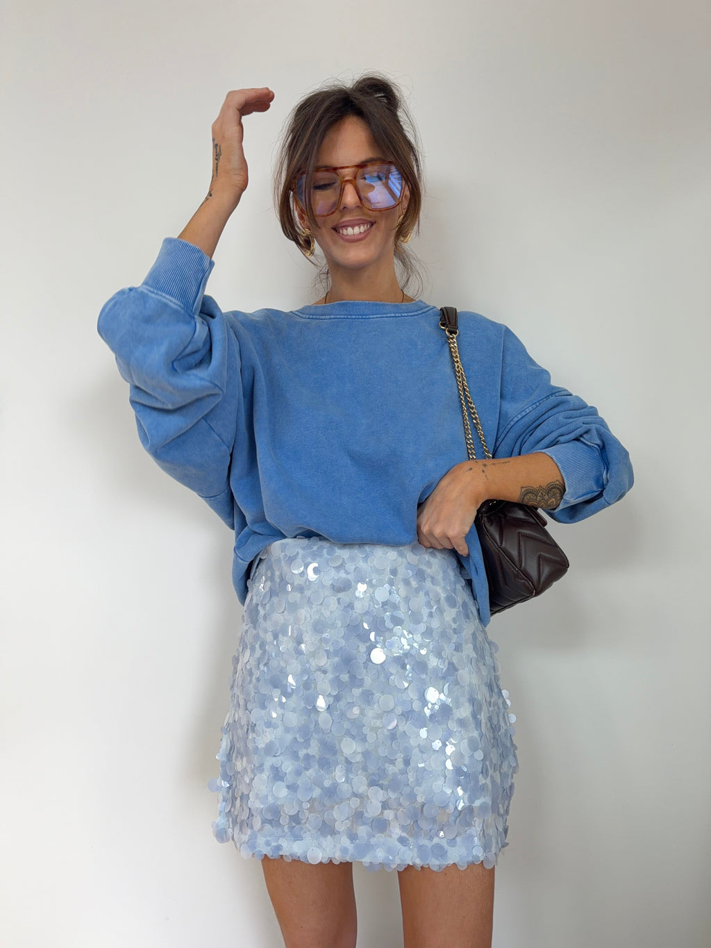 Jupe à sequins - bleu ciel