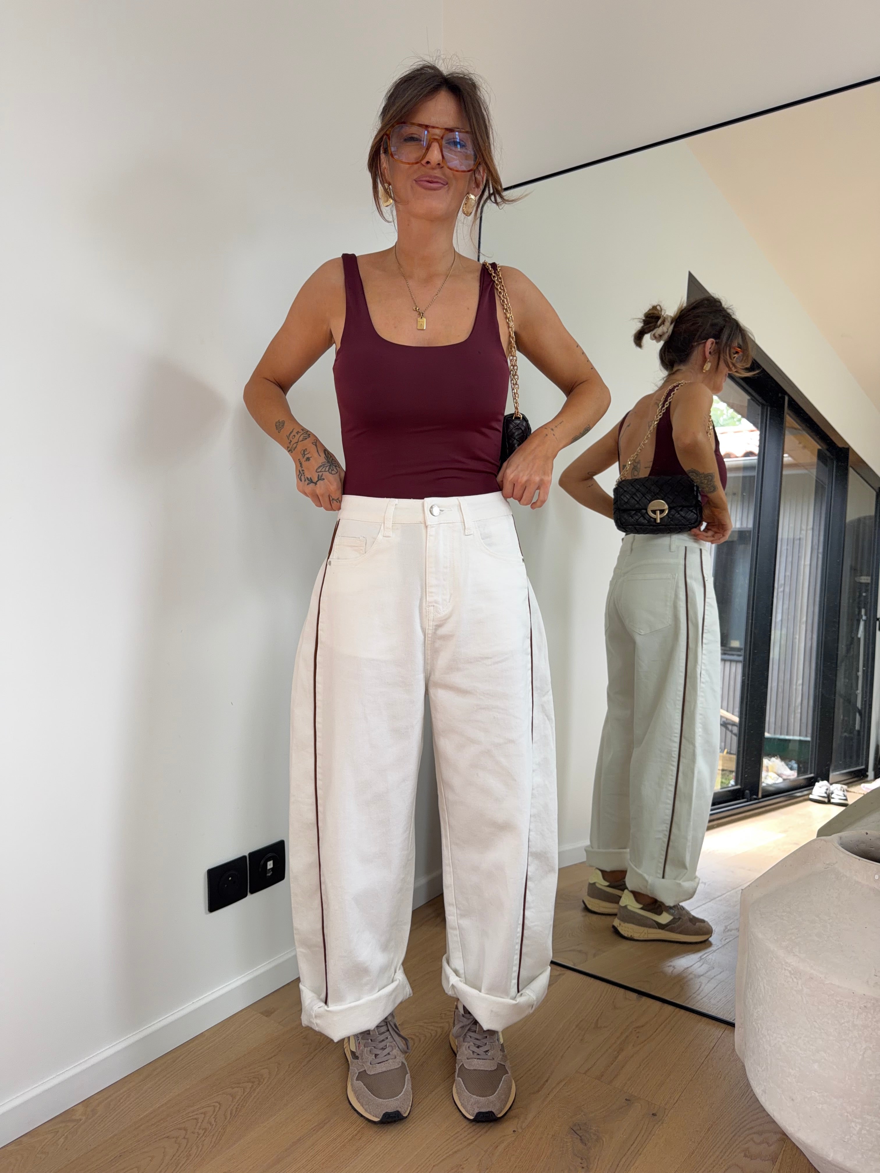 Jeans blanc à couture choco