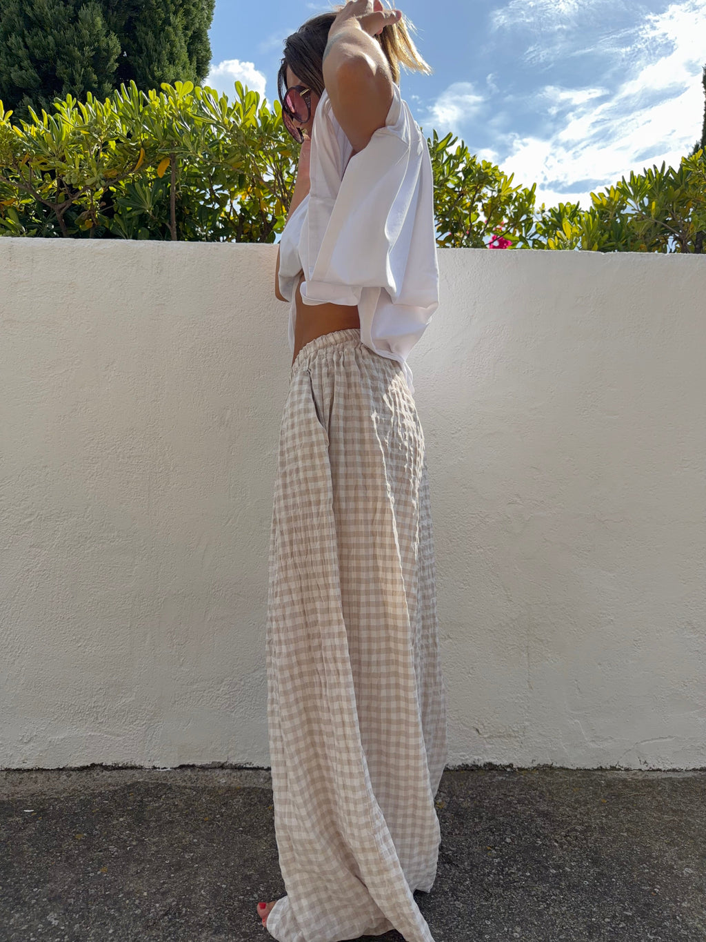 Pantalon à carreaux - beige clair