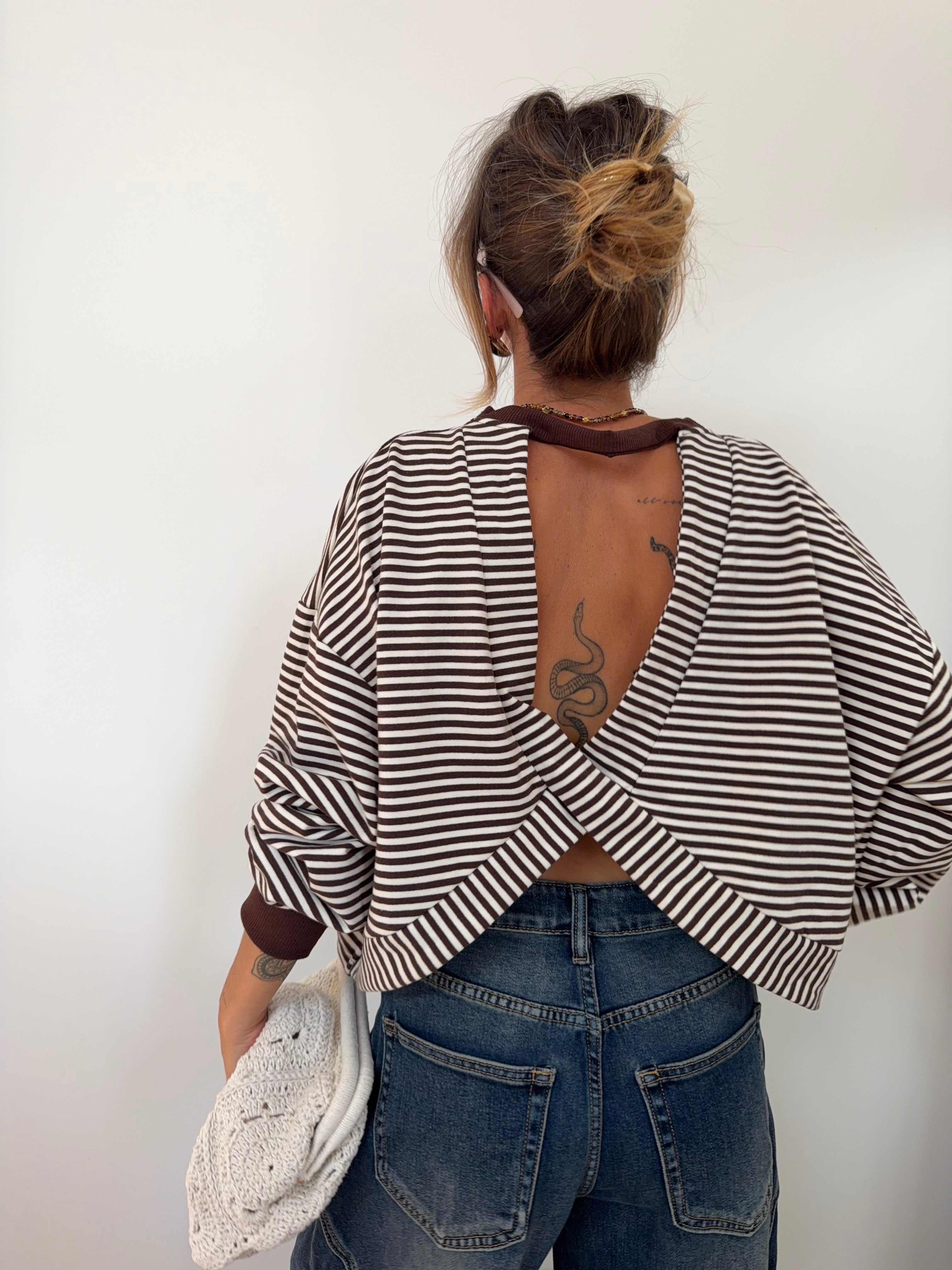 Sweat dos croisé - rayé choco