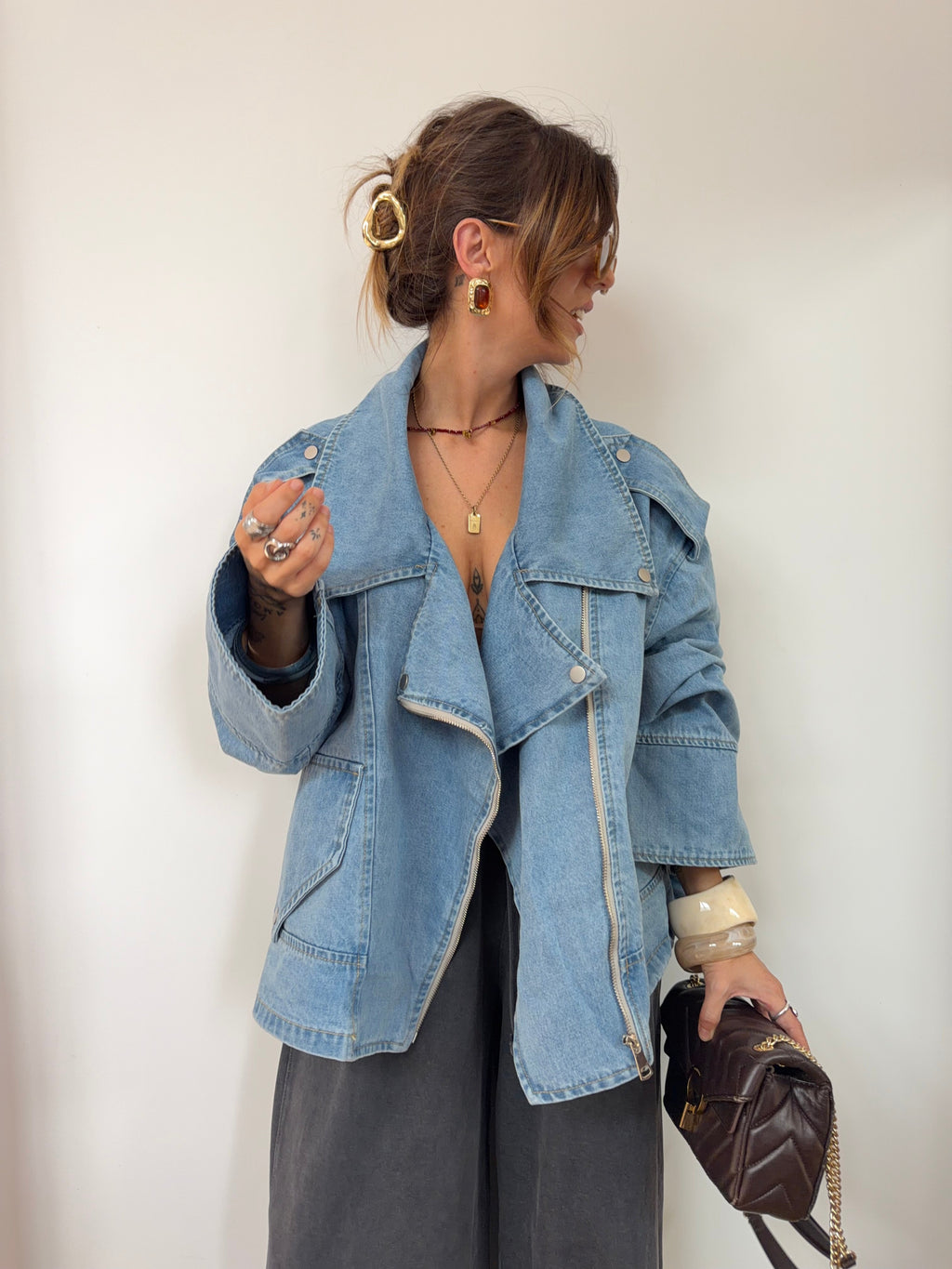 Veste en jean oversize - bleu clair