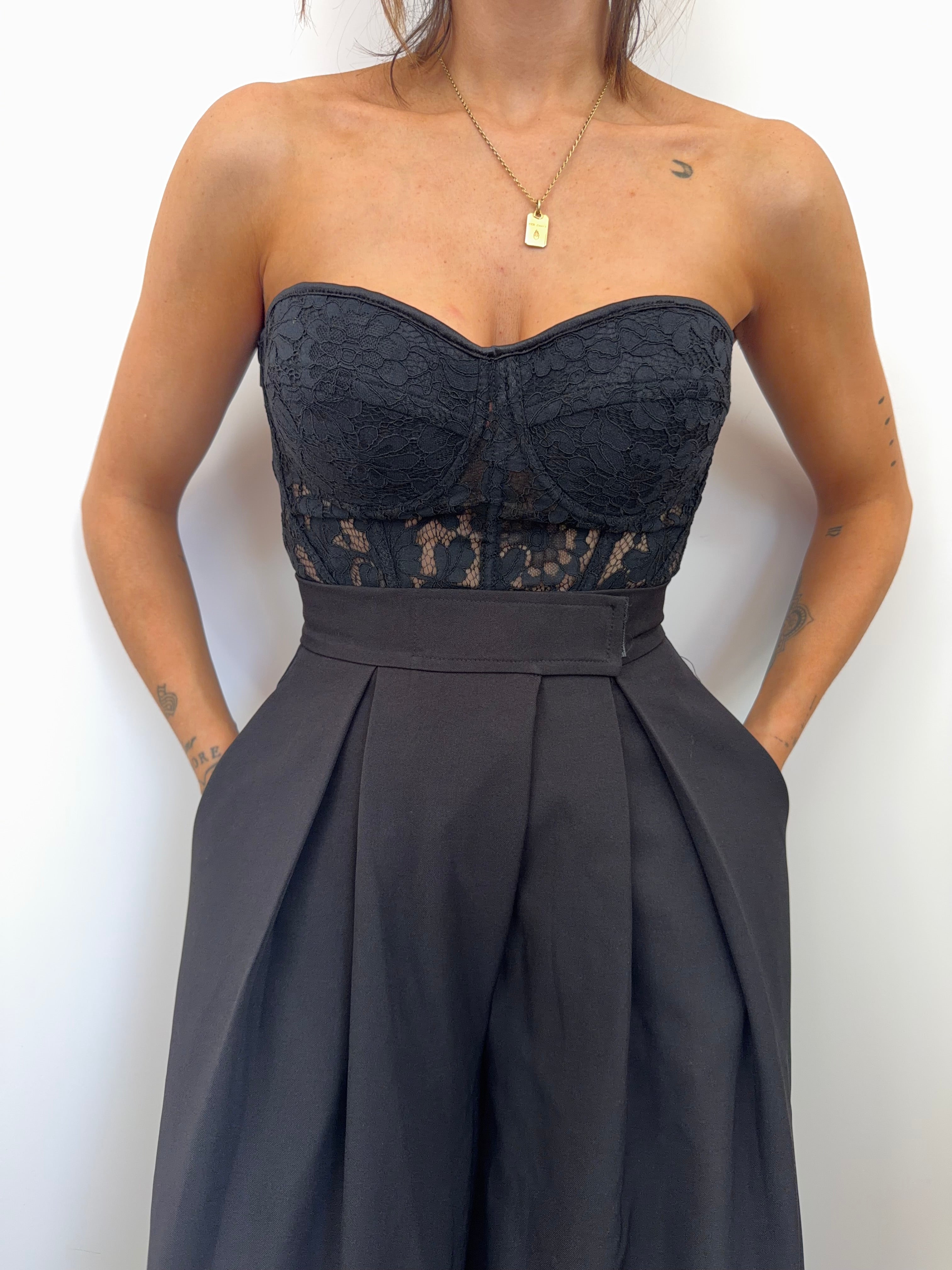 Corset dentelle et noeud - noir