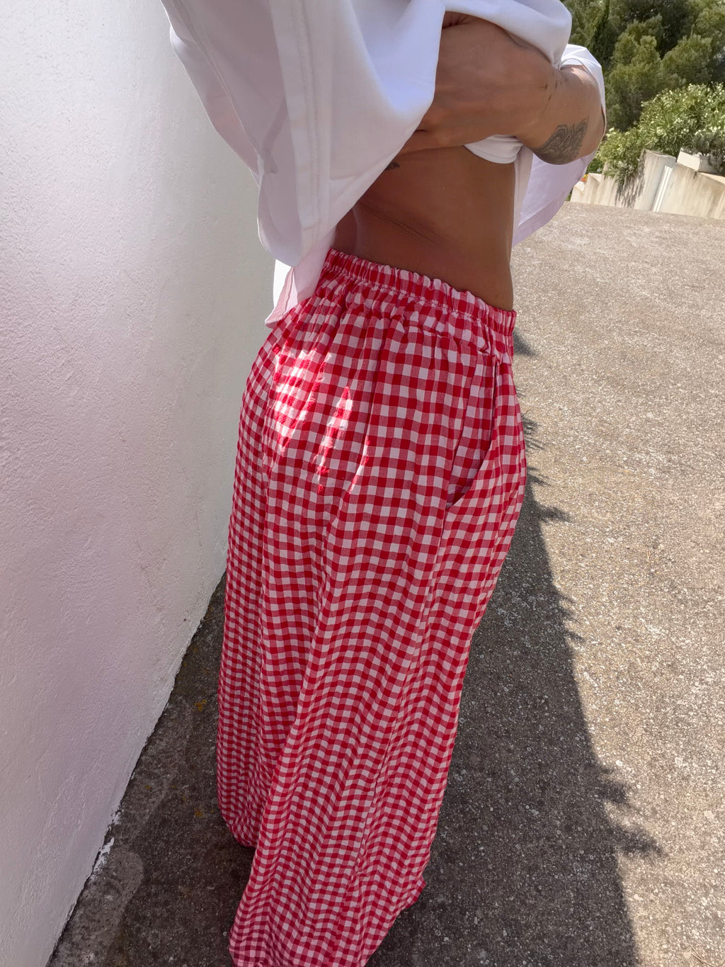 Pantalon à carreaux - rouge