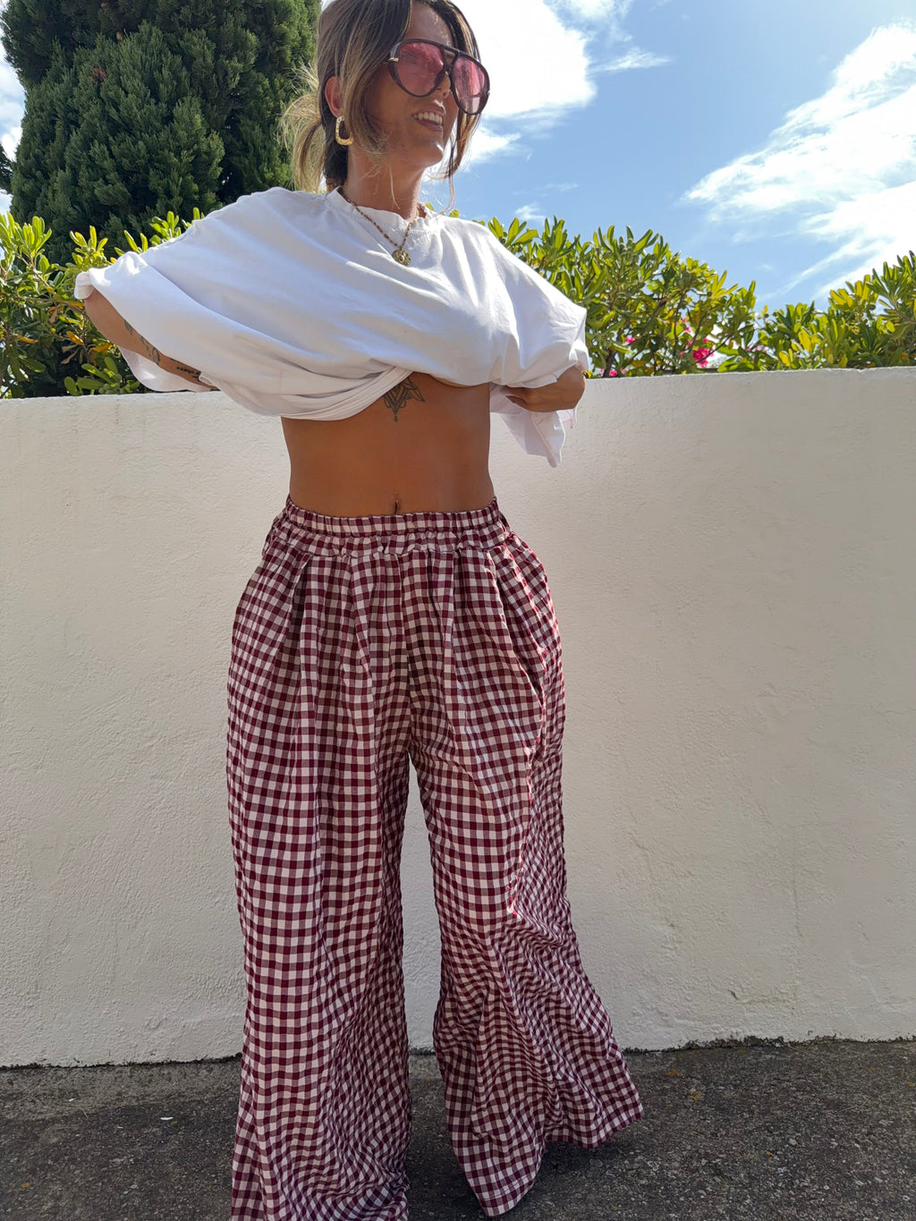 Pantalon à carreaux - bordeaux