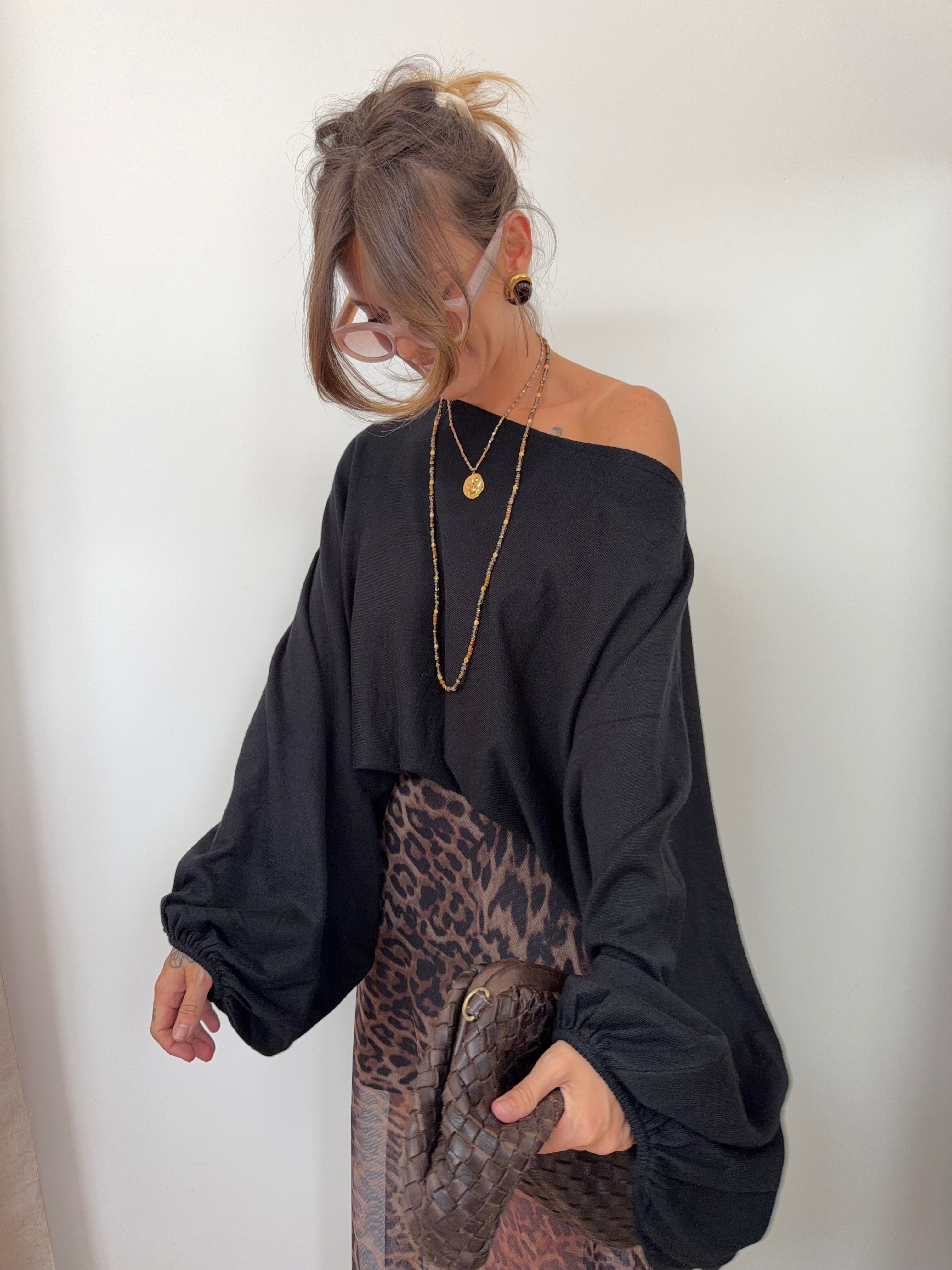 Pull manches bouffantes - noir