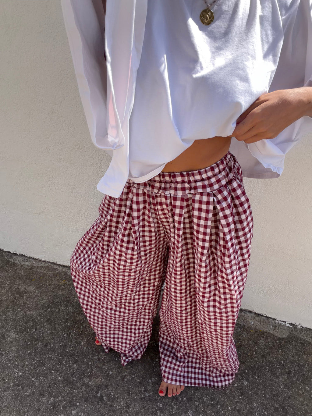 Pantalon à carreaux - bordeaux