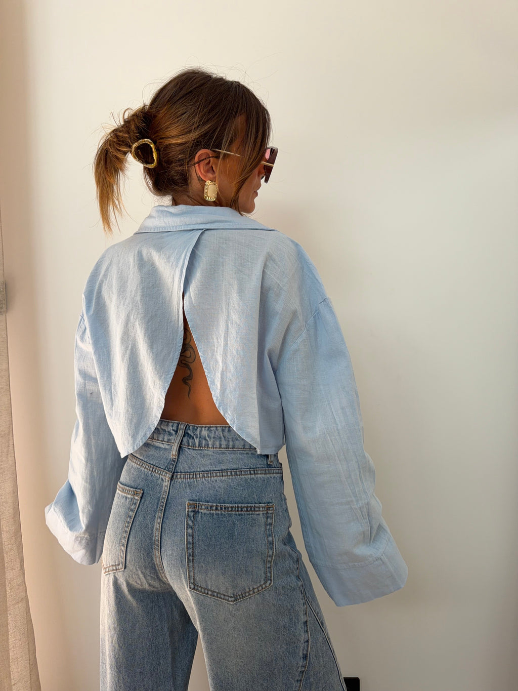 Chemise lin courte Lover's - bleue
