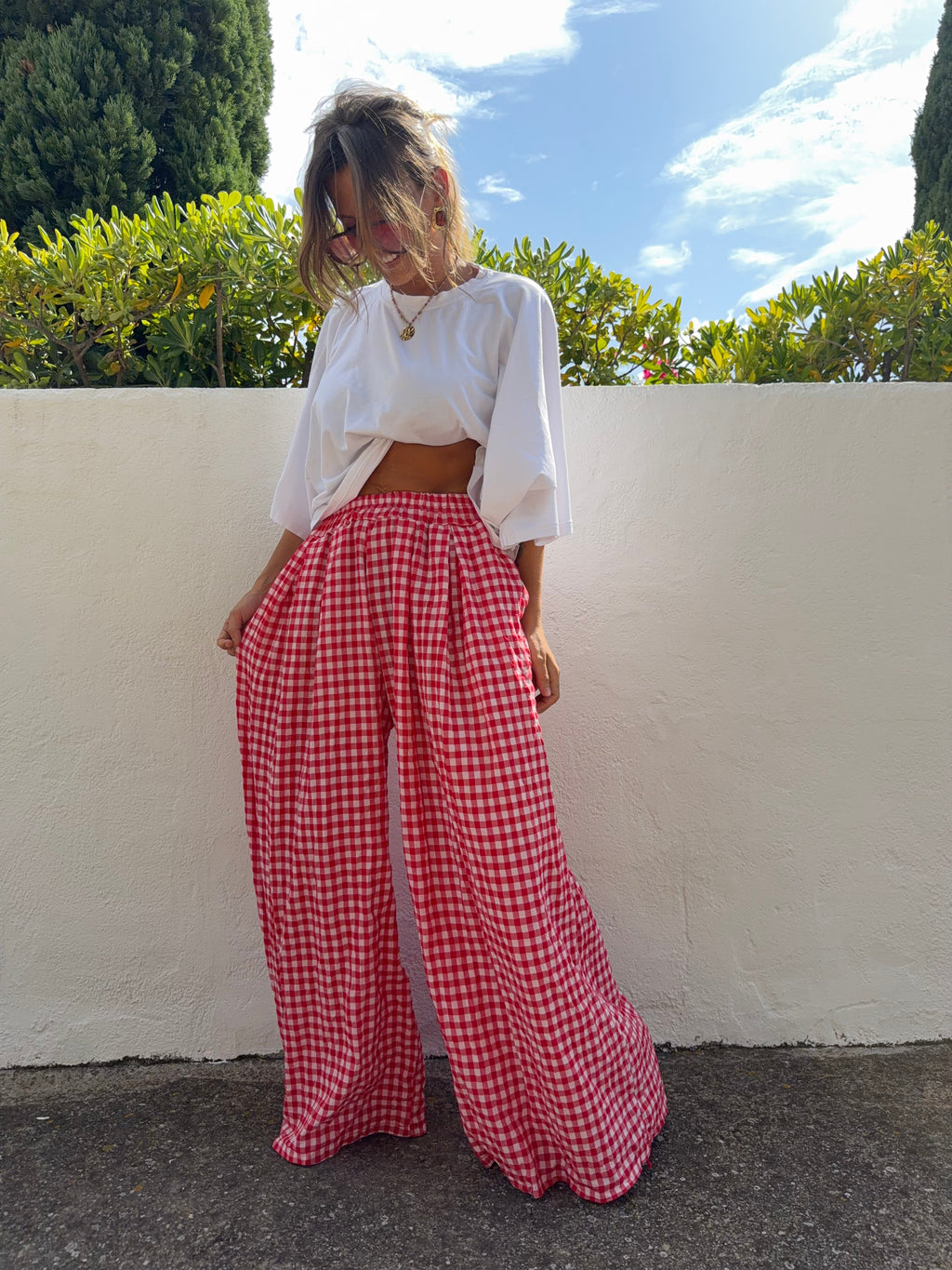 Pantalon à carreaux - rouge