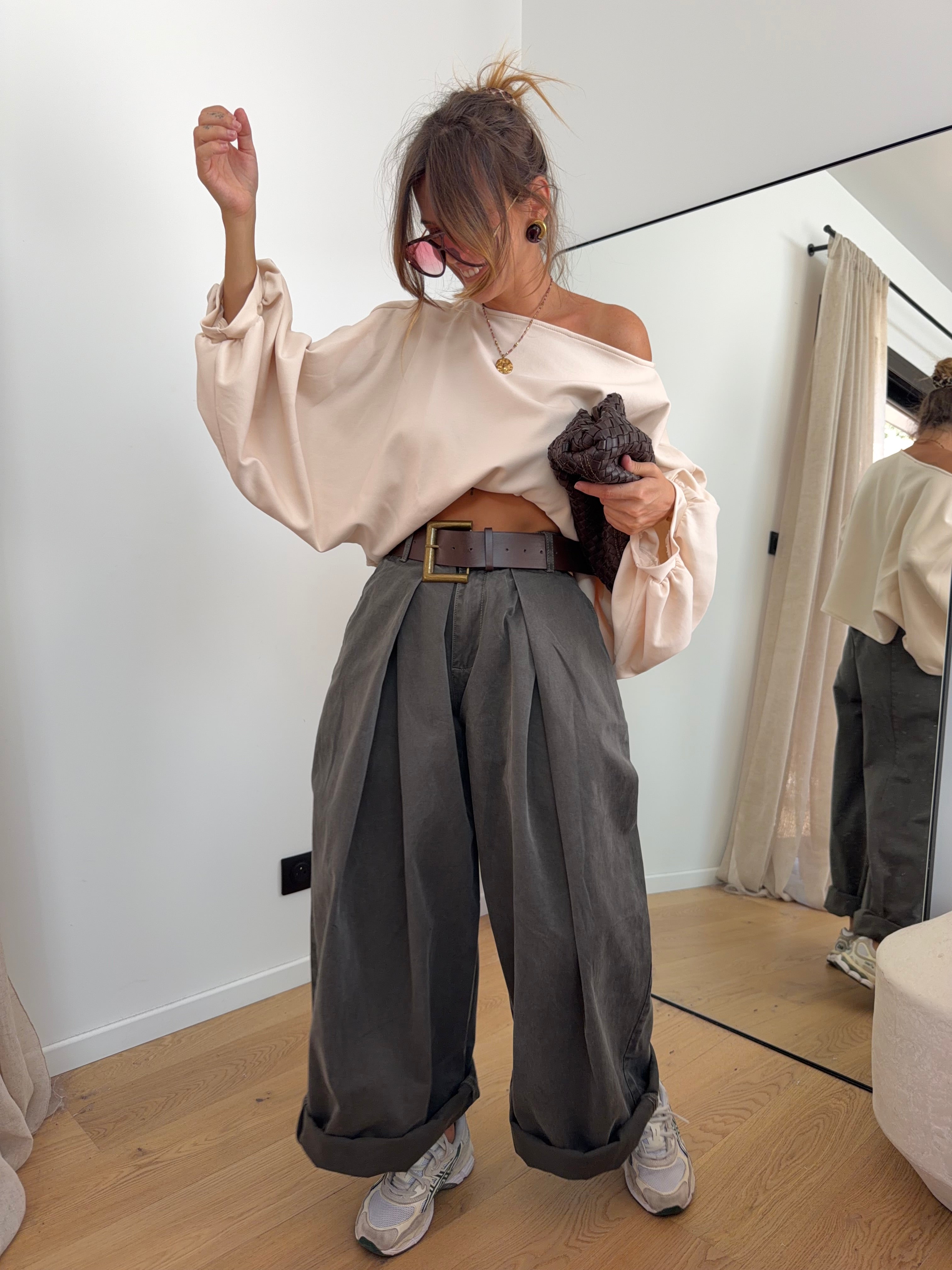 Pantalon  & ceinture Brune - kaki foncé