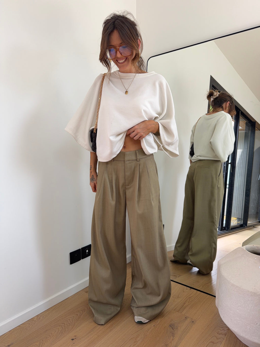 Pantalon droit à détails - olive