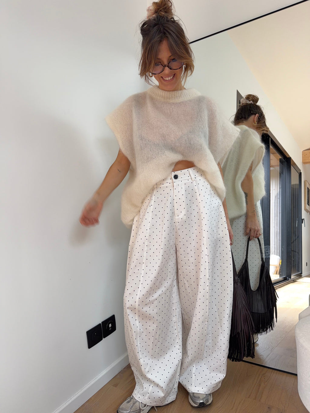 Pantalon à pois - blanc