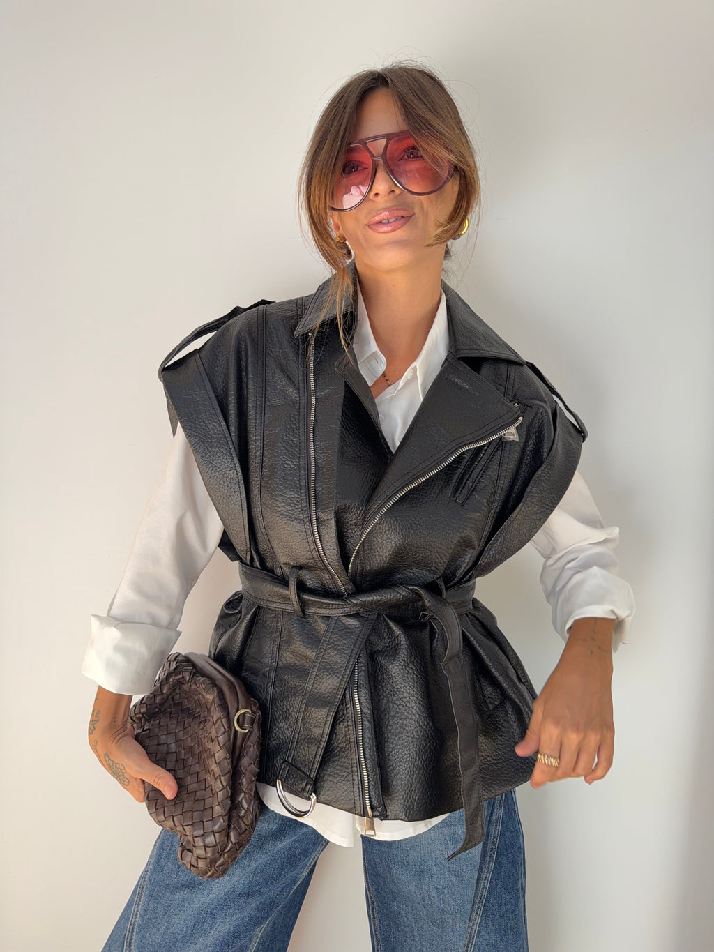 Perfecto en cuir sans manche