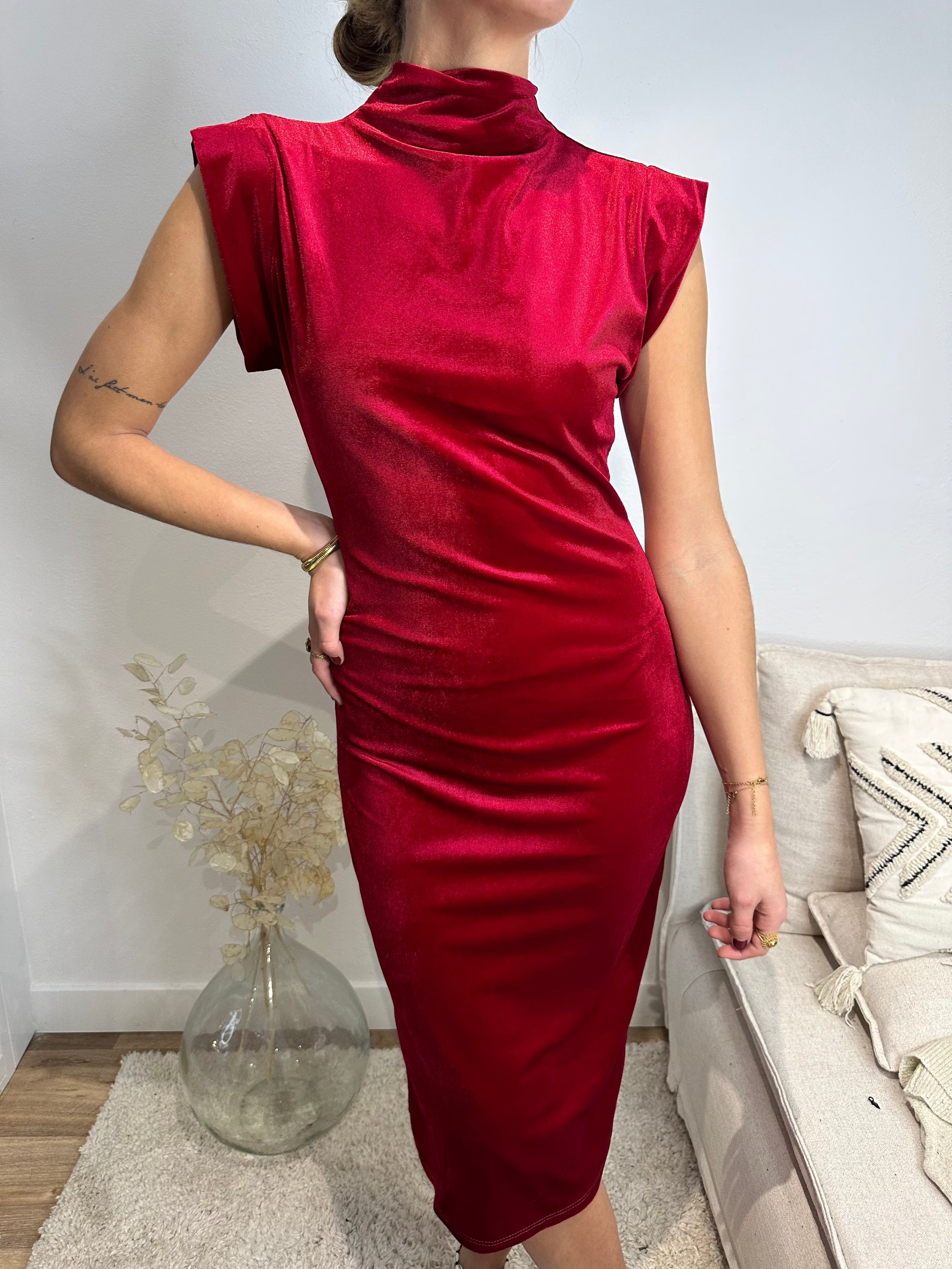 ROBE VELOUR - ROUGE