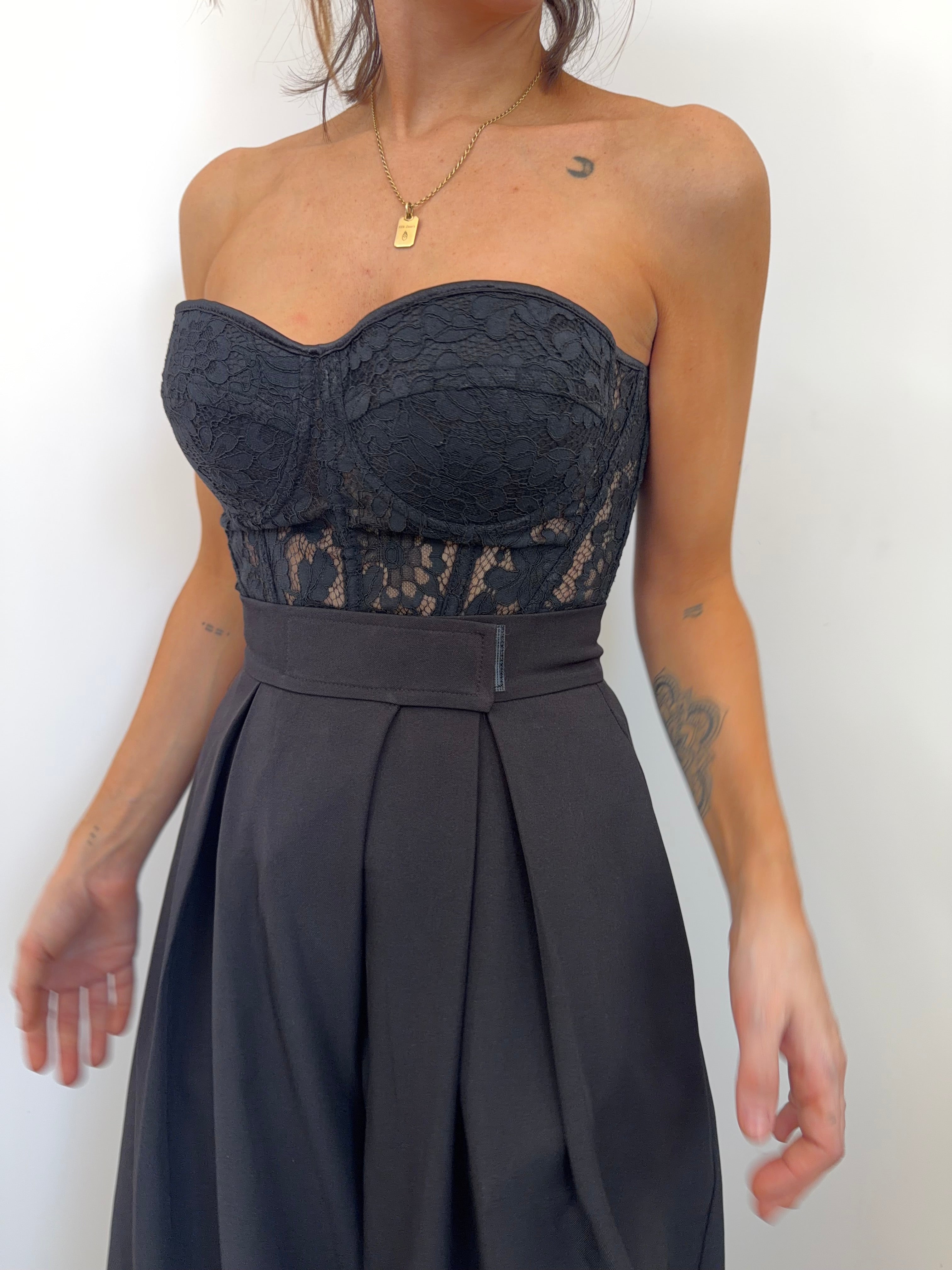 Corset dentelle et noeud - noir
