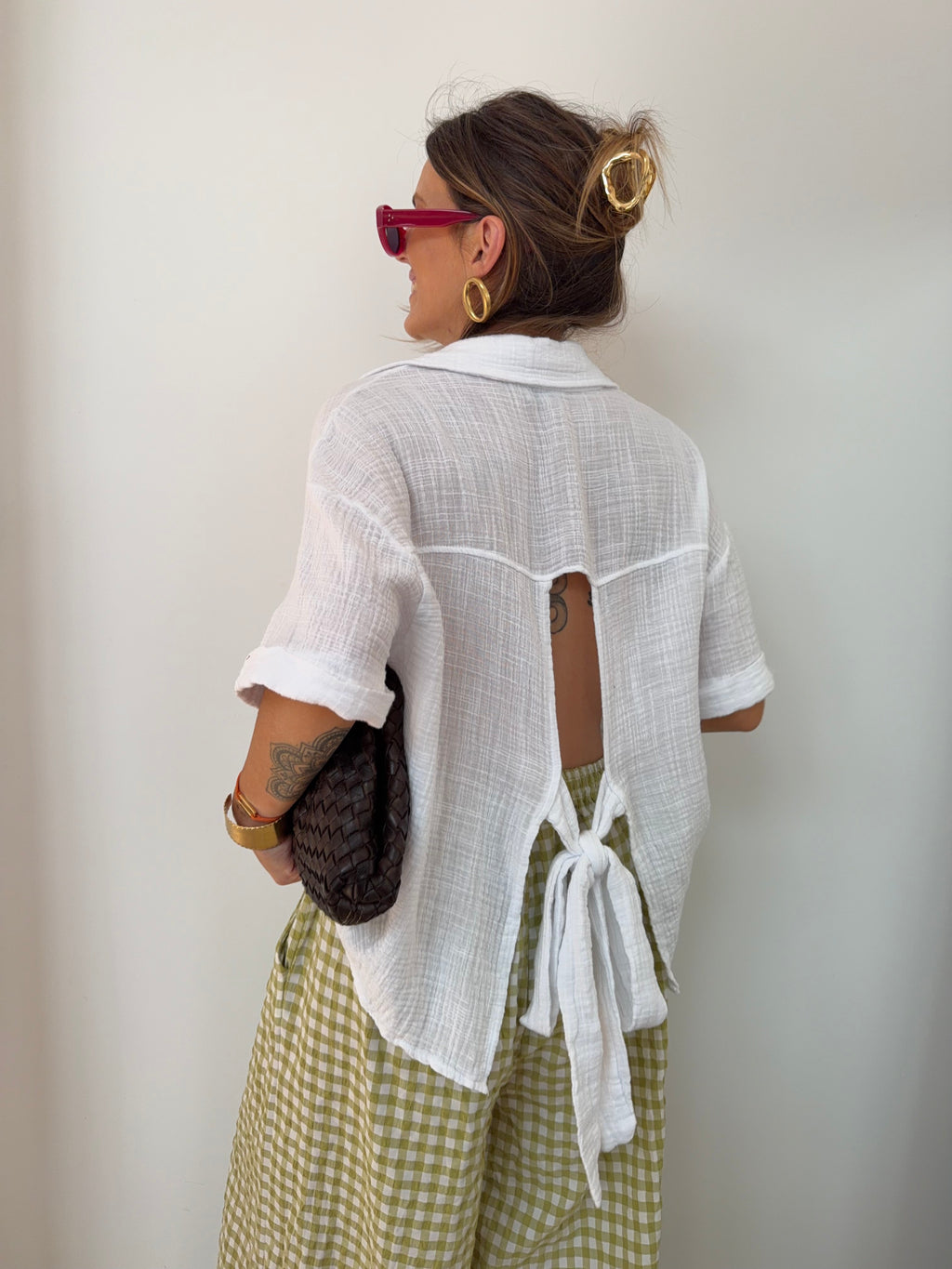 Chemise en gaze de coton dos nu - blanche