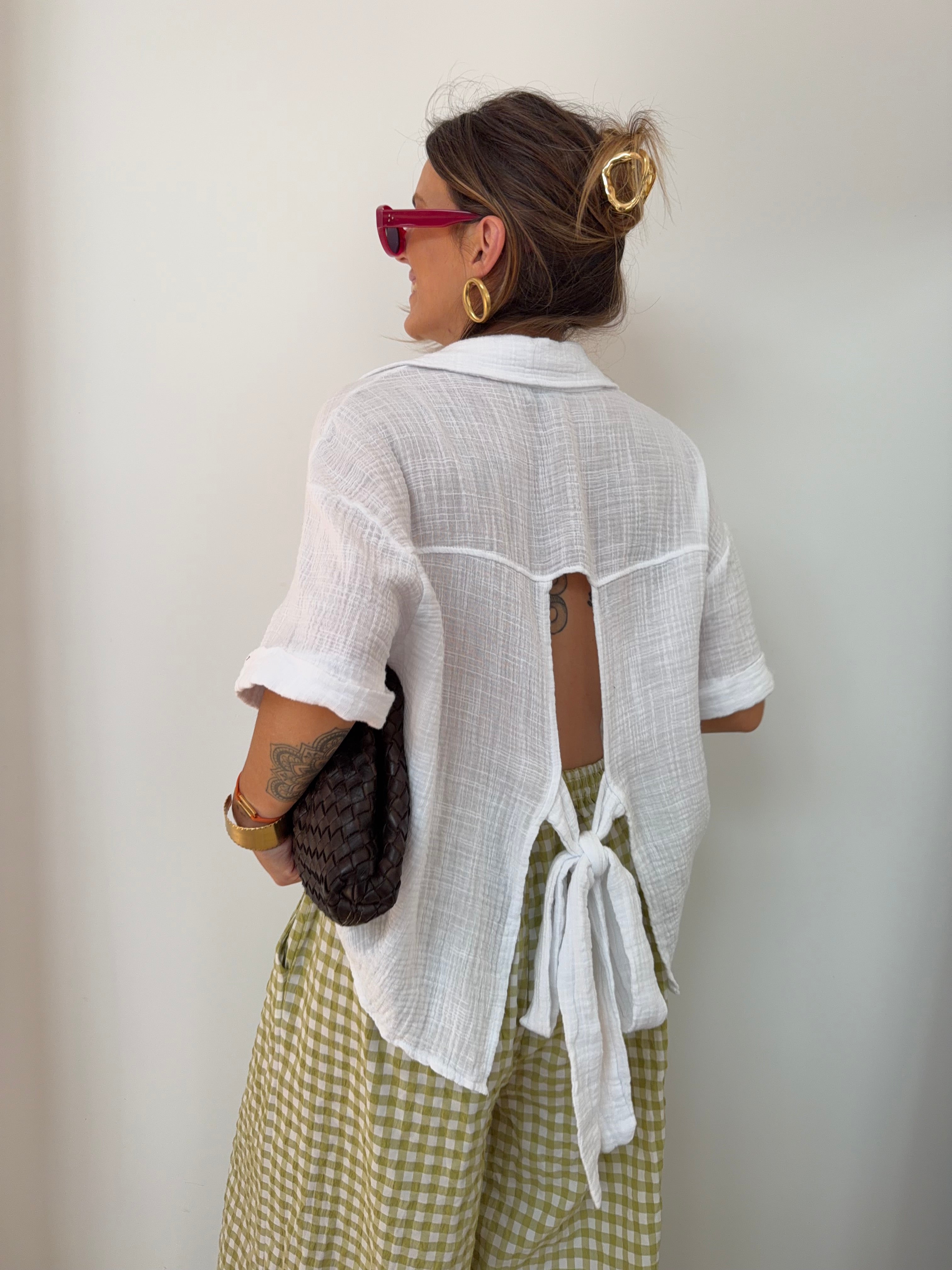 Chemise en gaze de coton dos nu - blanche