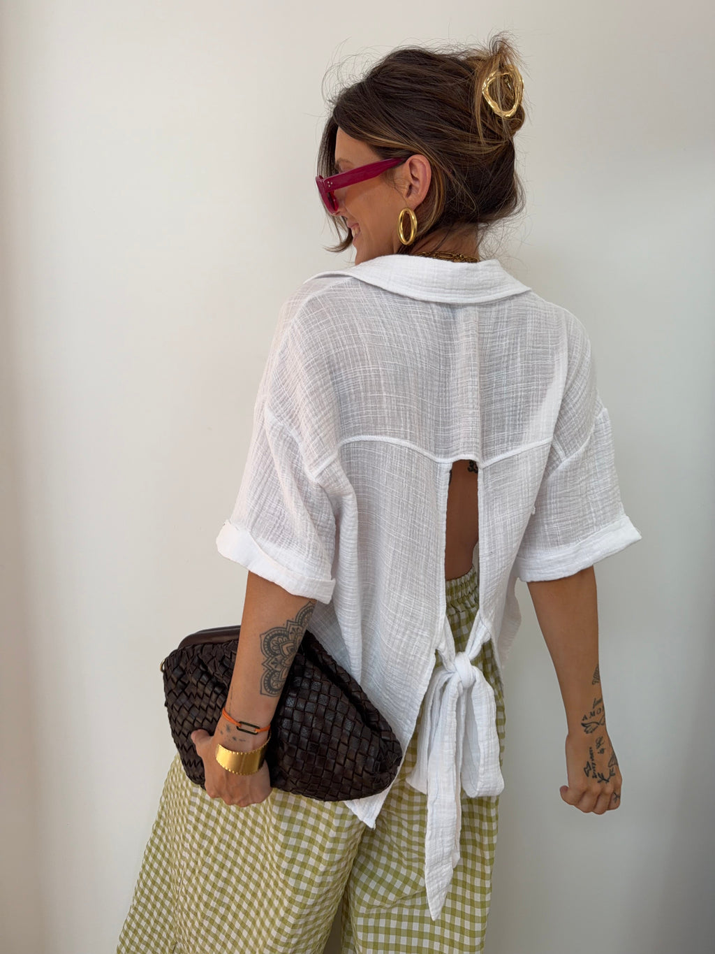 Chemise en gaze de coton dos nu - blanche