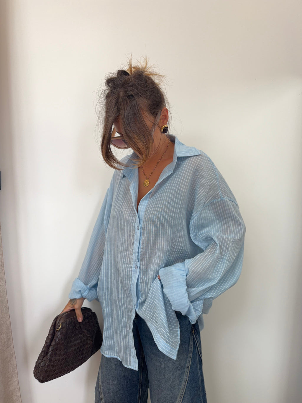 Chemise oversize rayée - bleu clair
