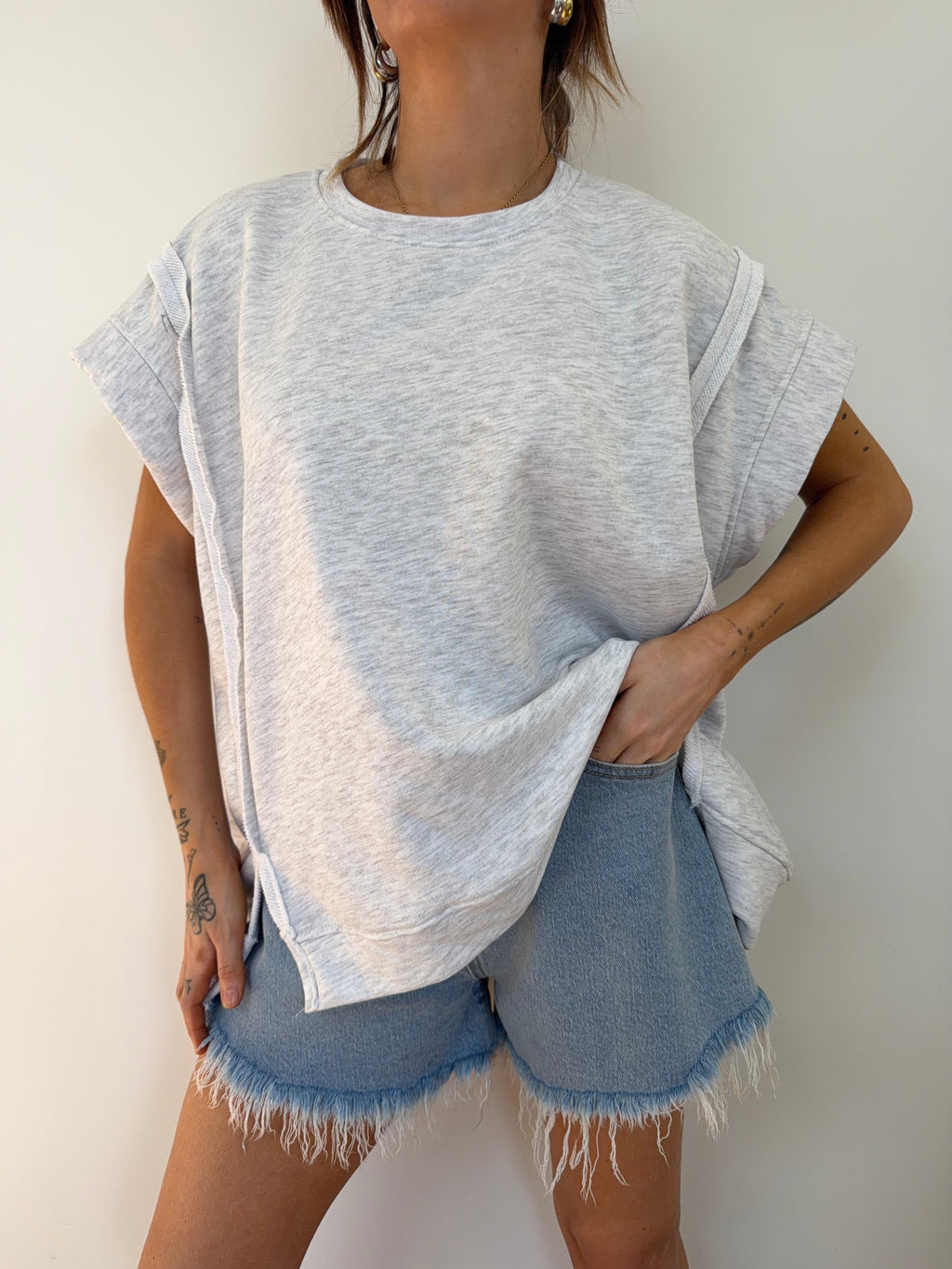 Sweat sans manche - gris chiné